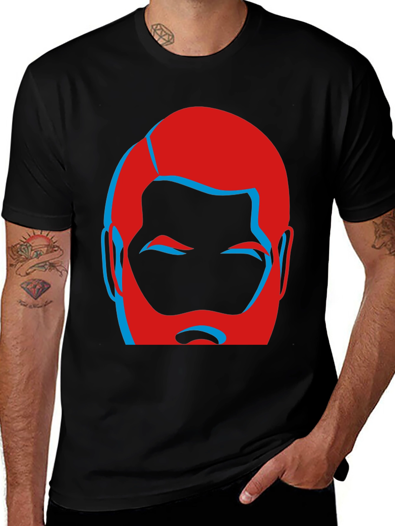 Bold Graphic Tee - Red and Blue Bearded Face