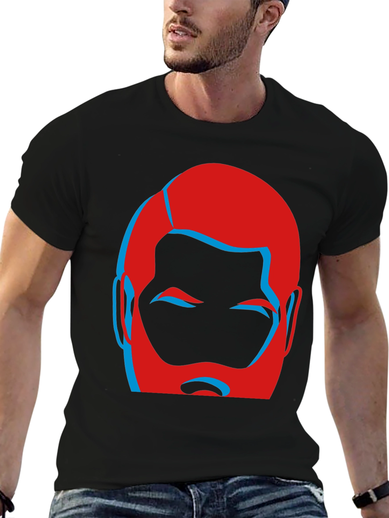 Bold Graphic Tee - Red and Blue Bearded Face