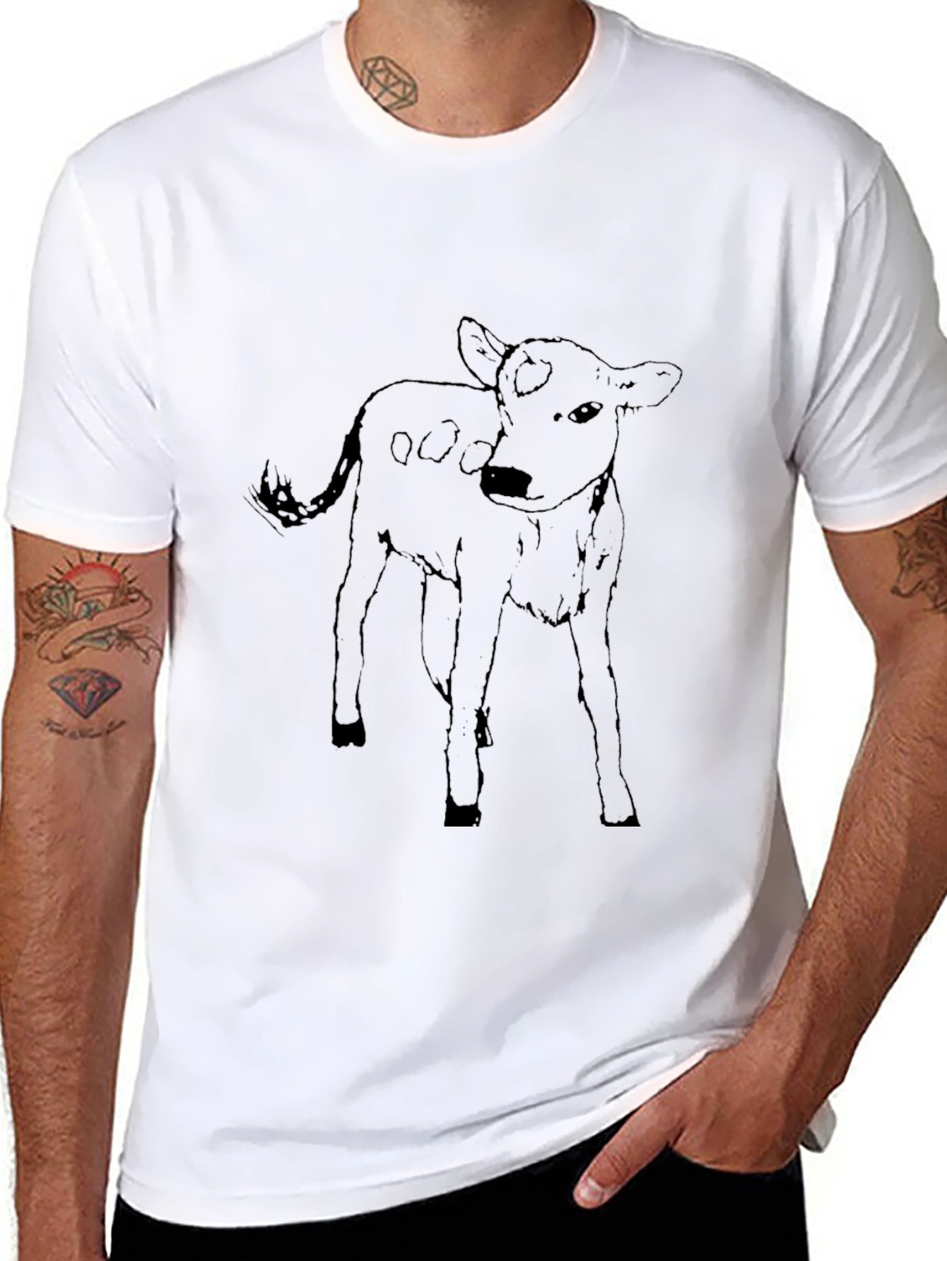 Calf Sketch Black Tee - Unisex Graphic T-Shirt