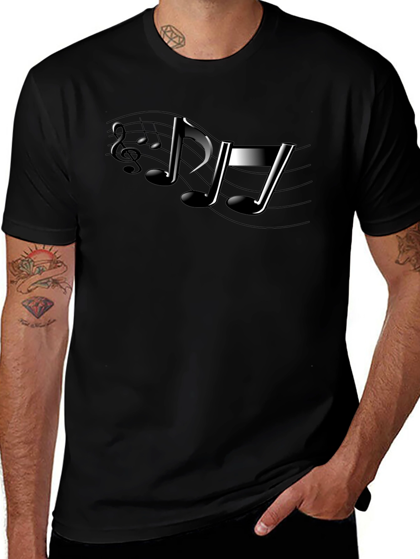 Musical Note Graphic Black T-Shirt