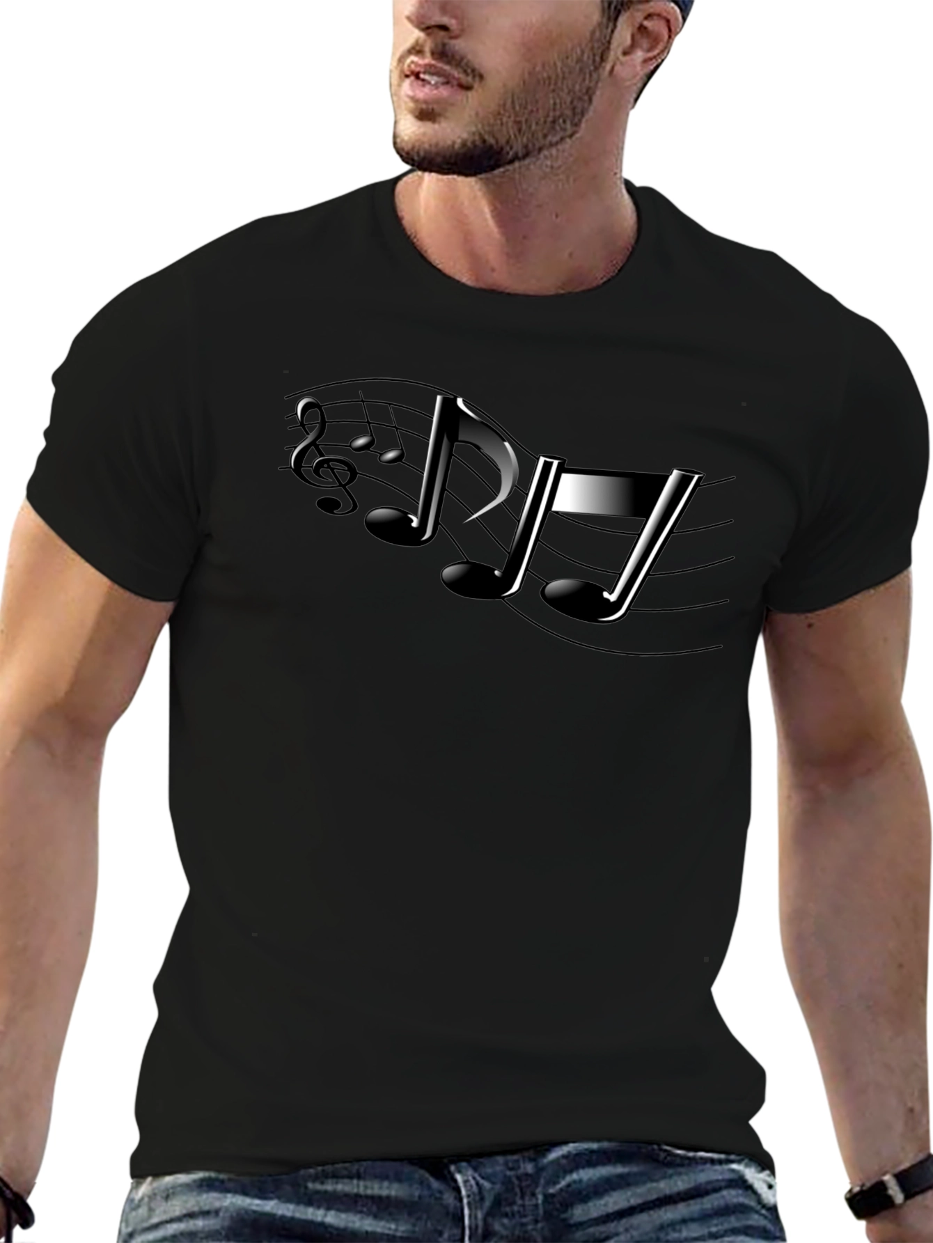 Musical Note Graphic Black T-Shirt