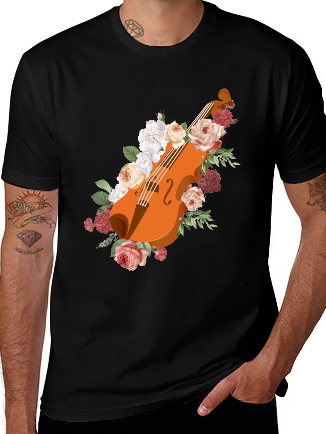 Floral Violin Graphic Tee - Stylish Musicians Shirt
