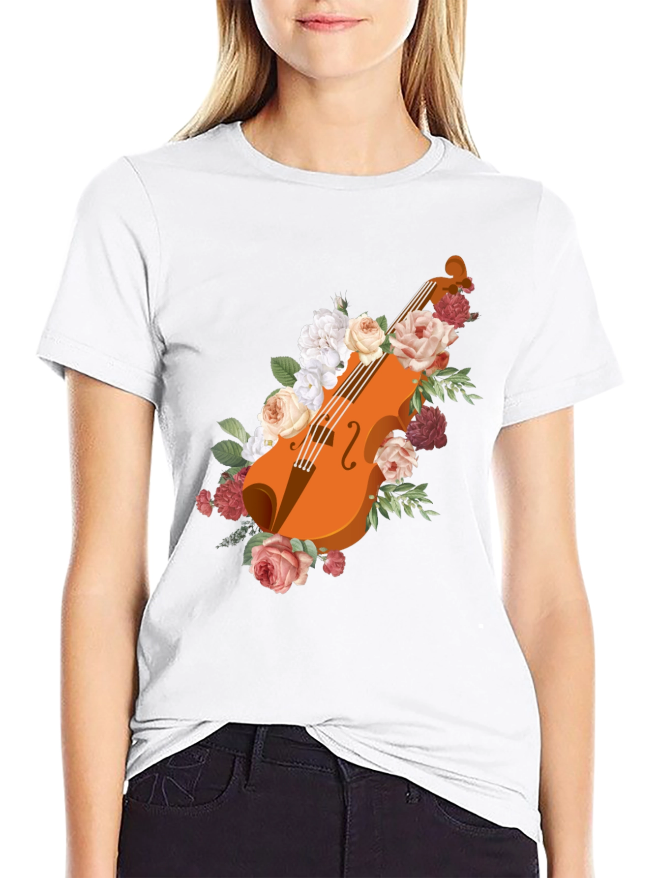 Floral Violin Graphic Tee - Stylish Musicians Shirt