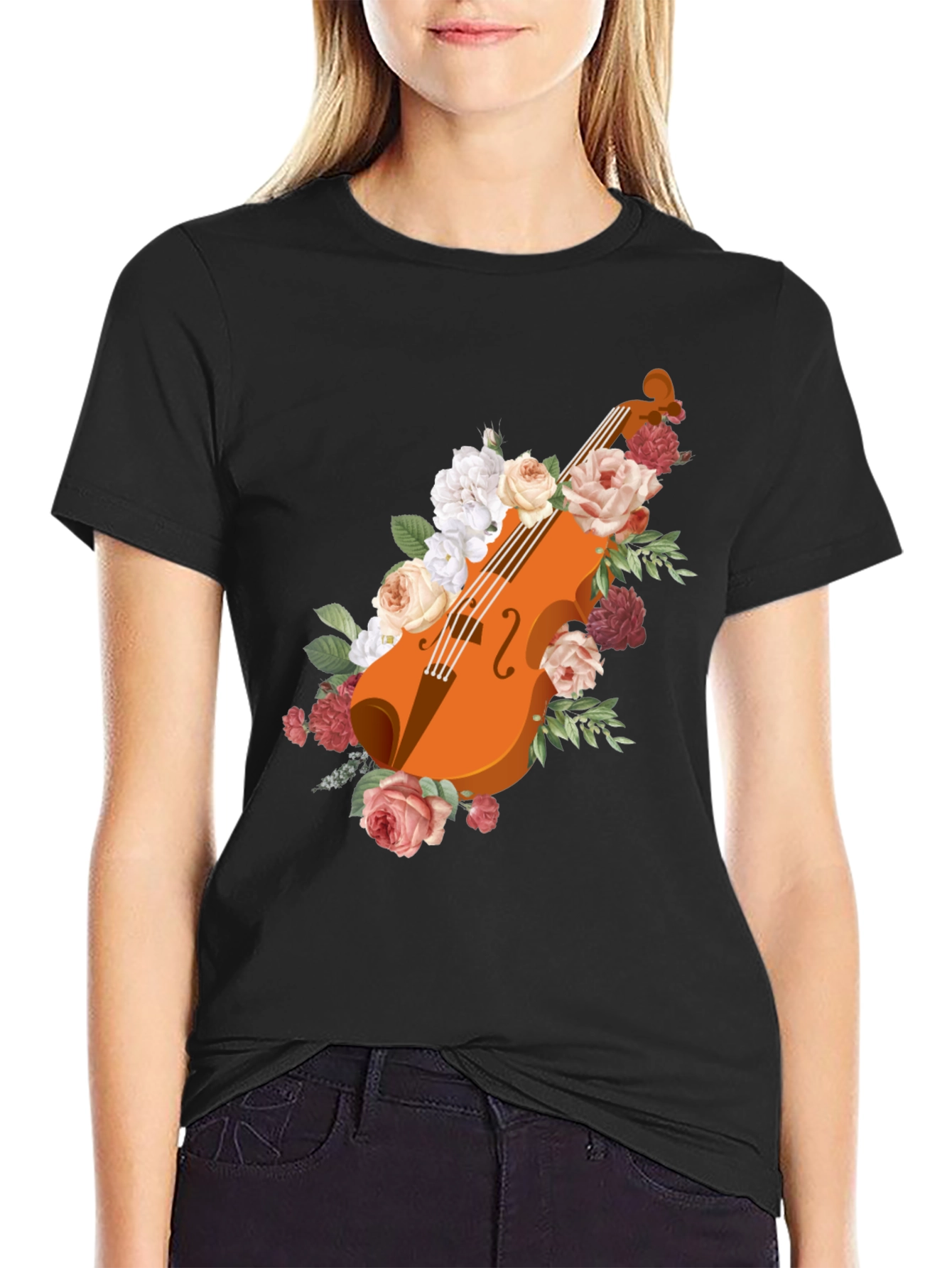 Floral Violin Graphic Tee - Stylish Musicians Shirt