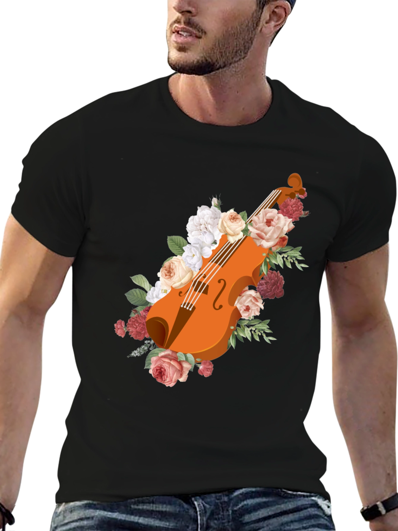 Floral Violin Graphic Tee - Stylish Musicians Shirt