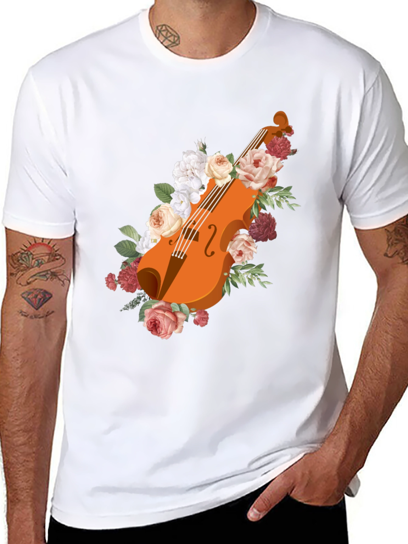 Floral Violin Graphic Tee - Stylish Musicians Shirt
