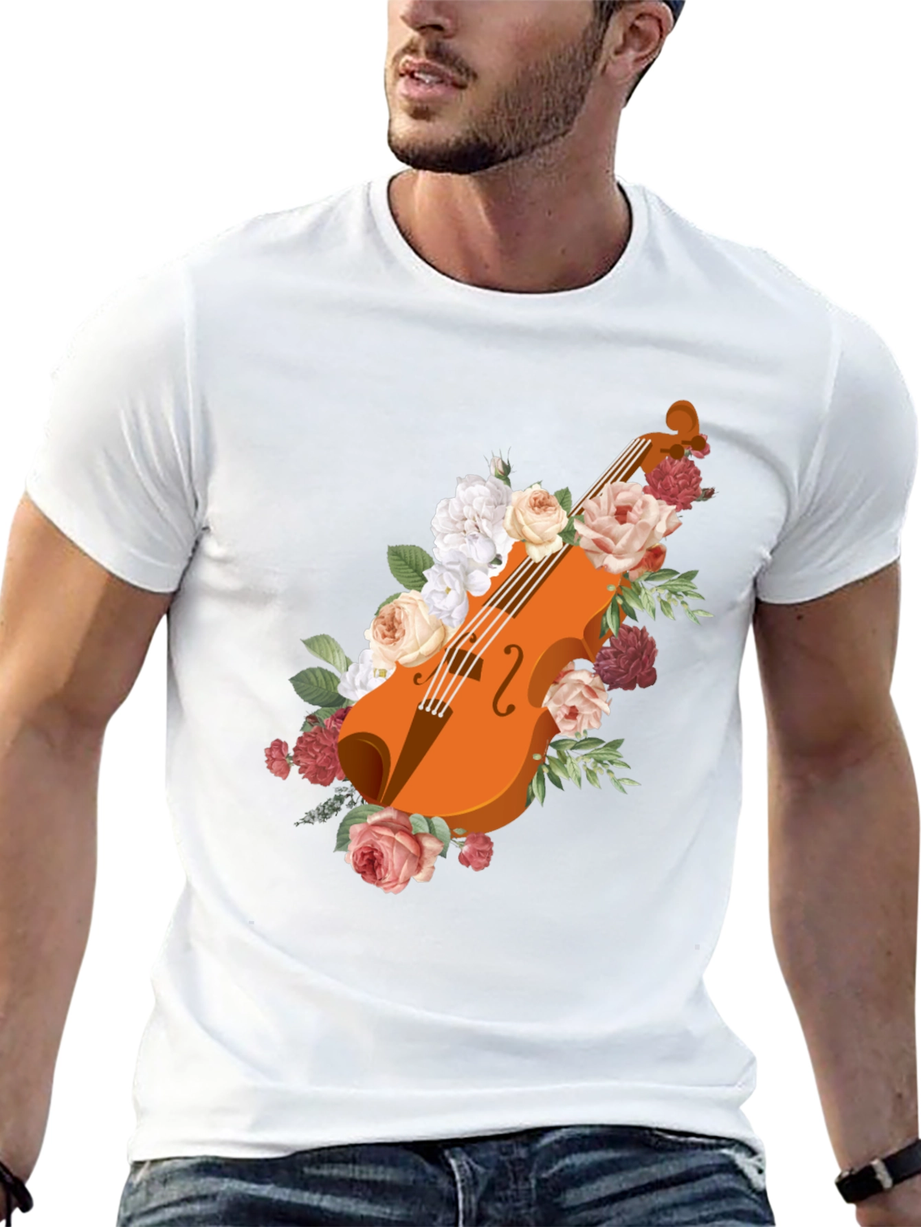 Floral Violin Graphic Tee - Stylish Musicians Shirt