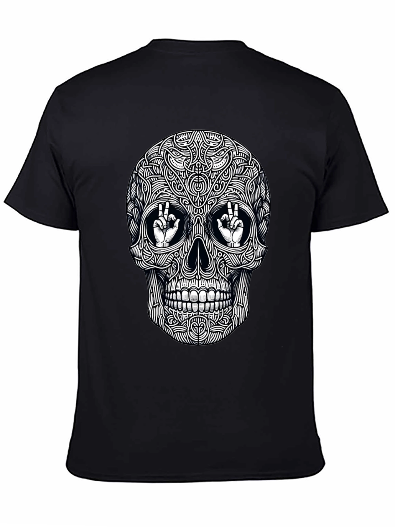Skull Peace Sign Graphic Tee - Mens Black T-Shirt