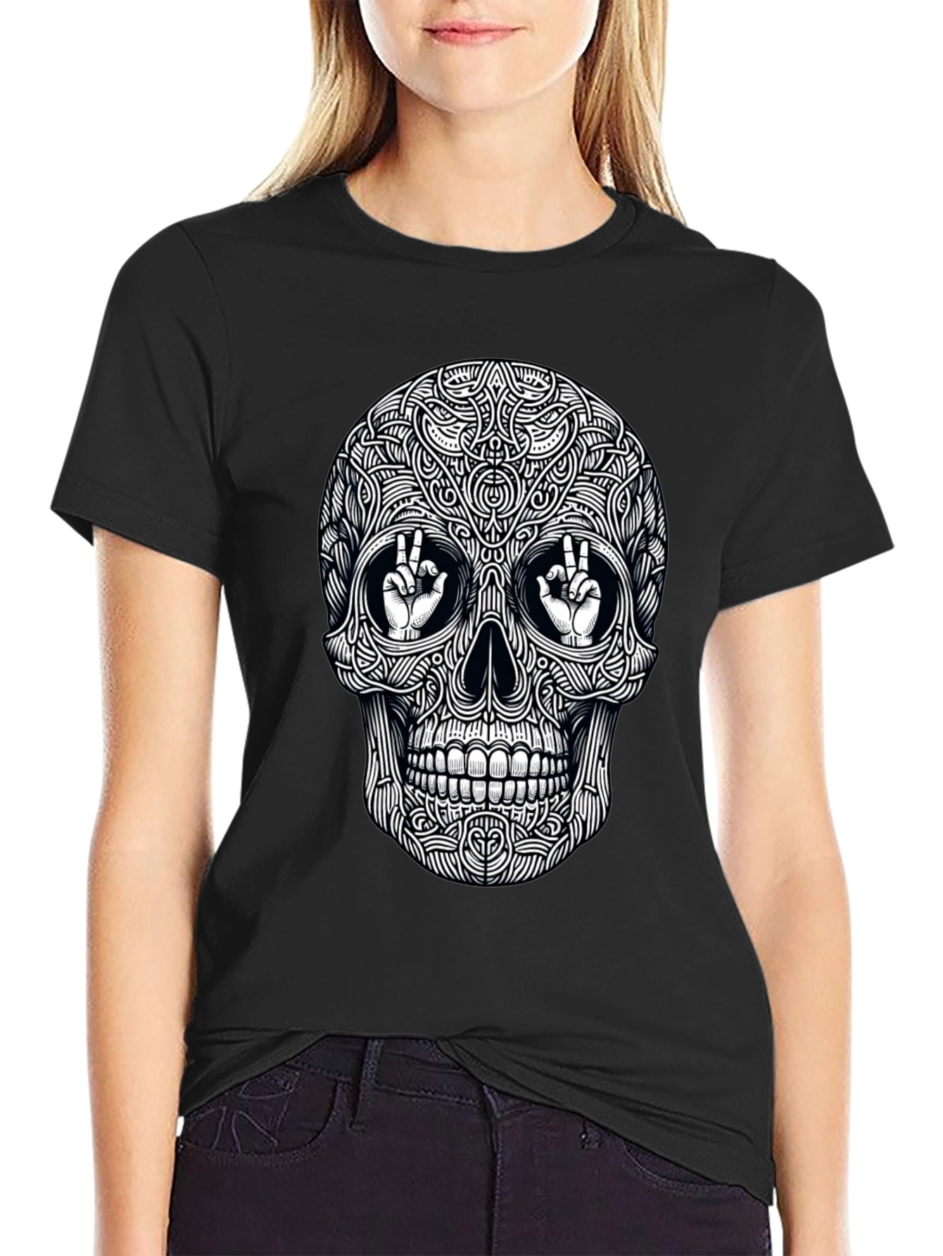 Skull Peace Sign Graphic Tee - Mens Black T-Shirt