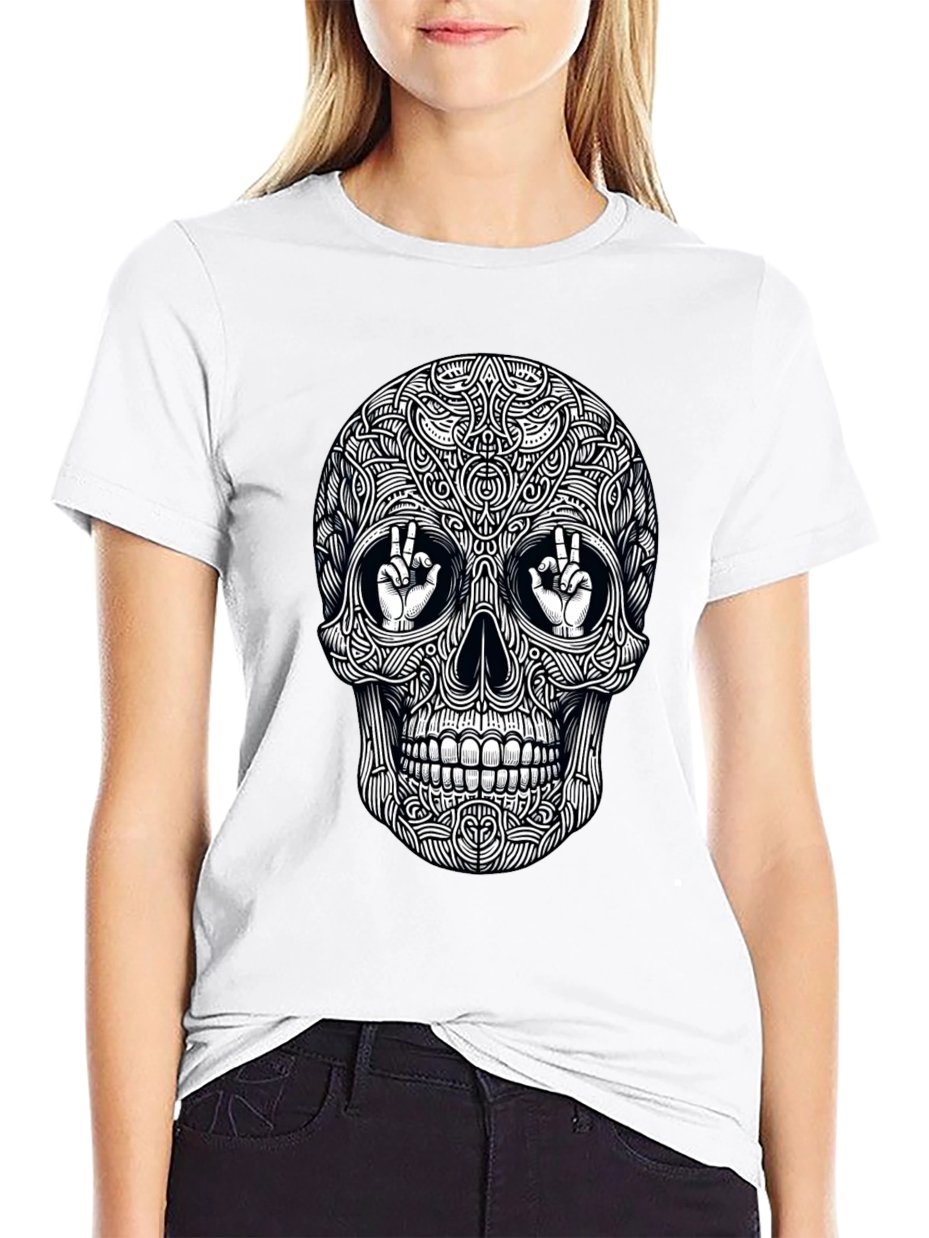 Skull Peace Sign Graphic Tee - Mens Black T-Shirt