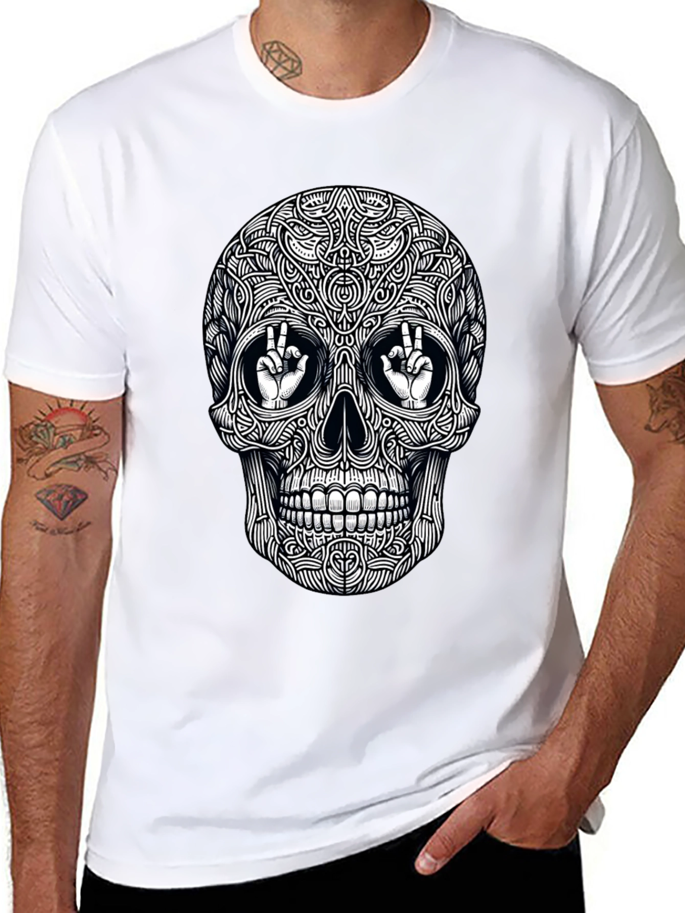 Skull Peace Sign Graphic Tee - Mens Black T-Shirt