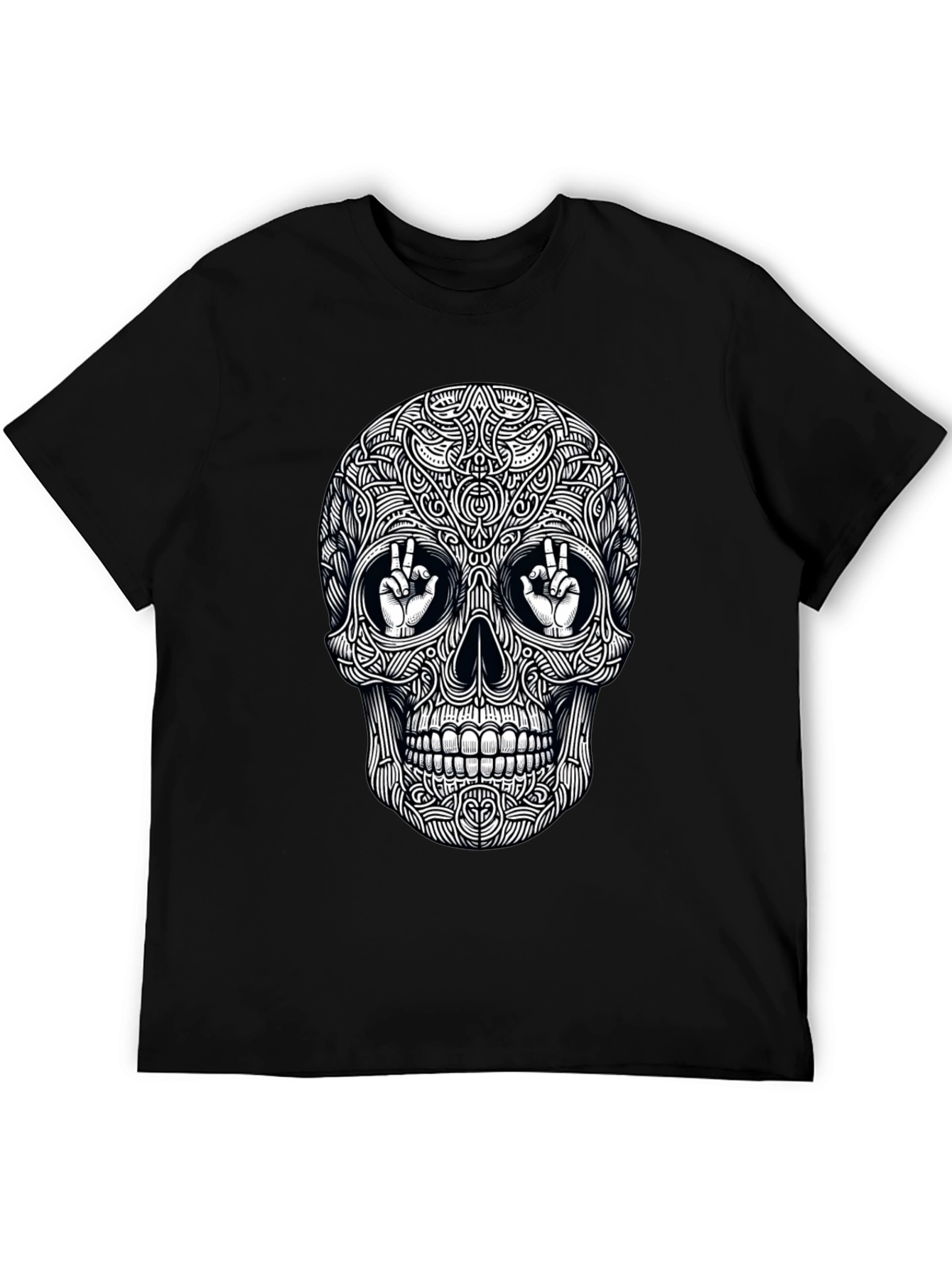Skull Peace Sign Graphic Tee - Mens Black T-Shirt