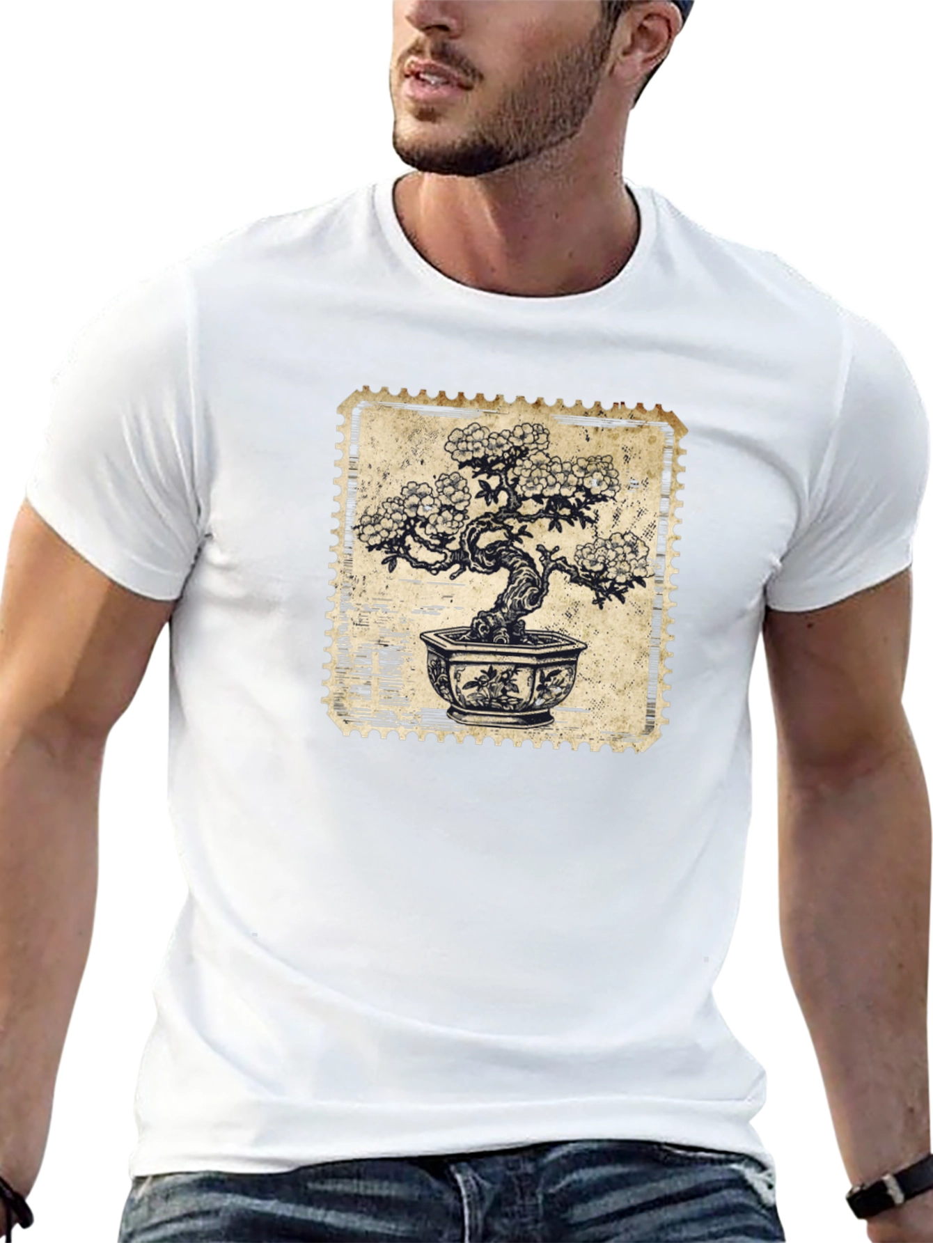 Bonsai Stamp Black T-Shirt - Nature Inspired Graphic Tee