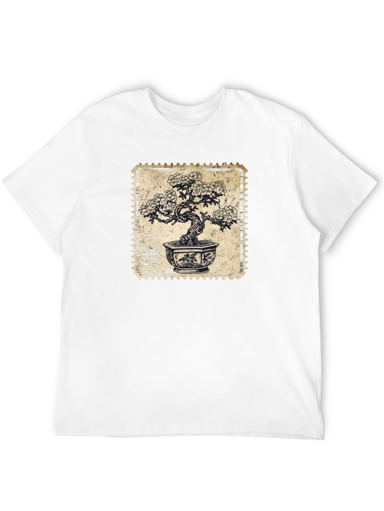Bonsai Stamp Black T-Shirt - Nature Inspired Graphic Tee