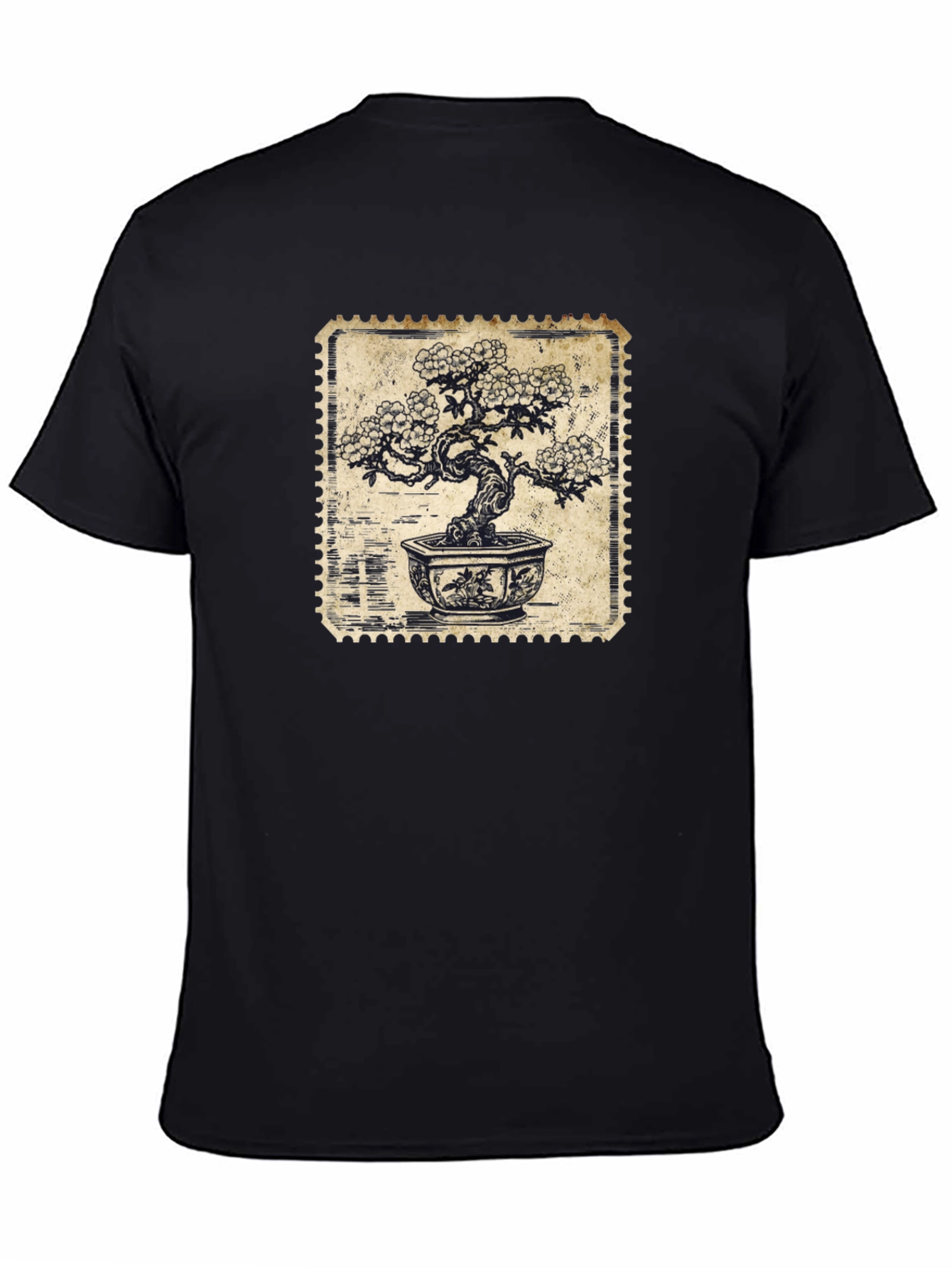 Bonsai Stamp Black T-Shirt - Nature Inspired Graphic Tee