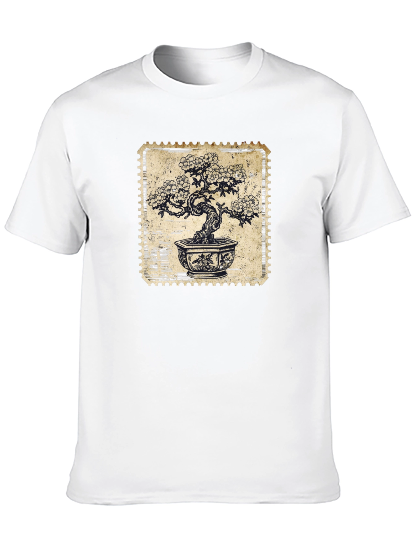 Bonsai Stamp Black T-Shirt - Nature Inspired Graphic Tee