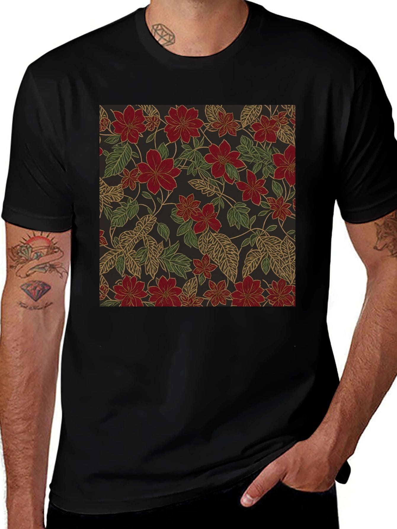 Floral Print T-Shirt - Classic Black Tee
