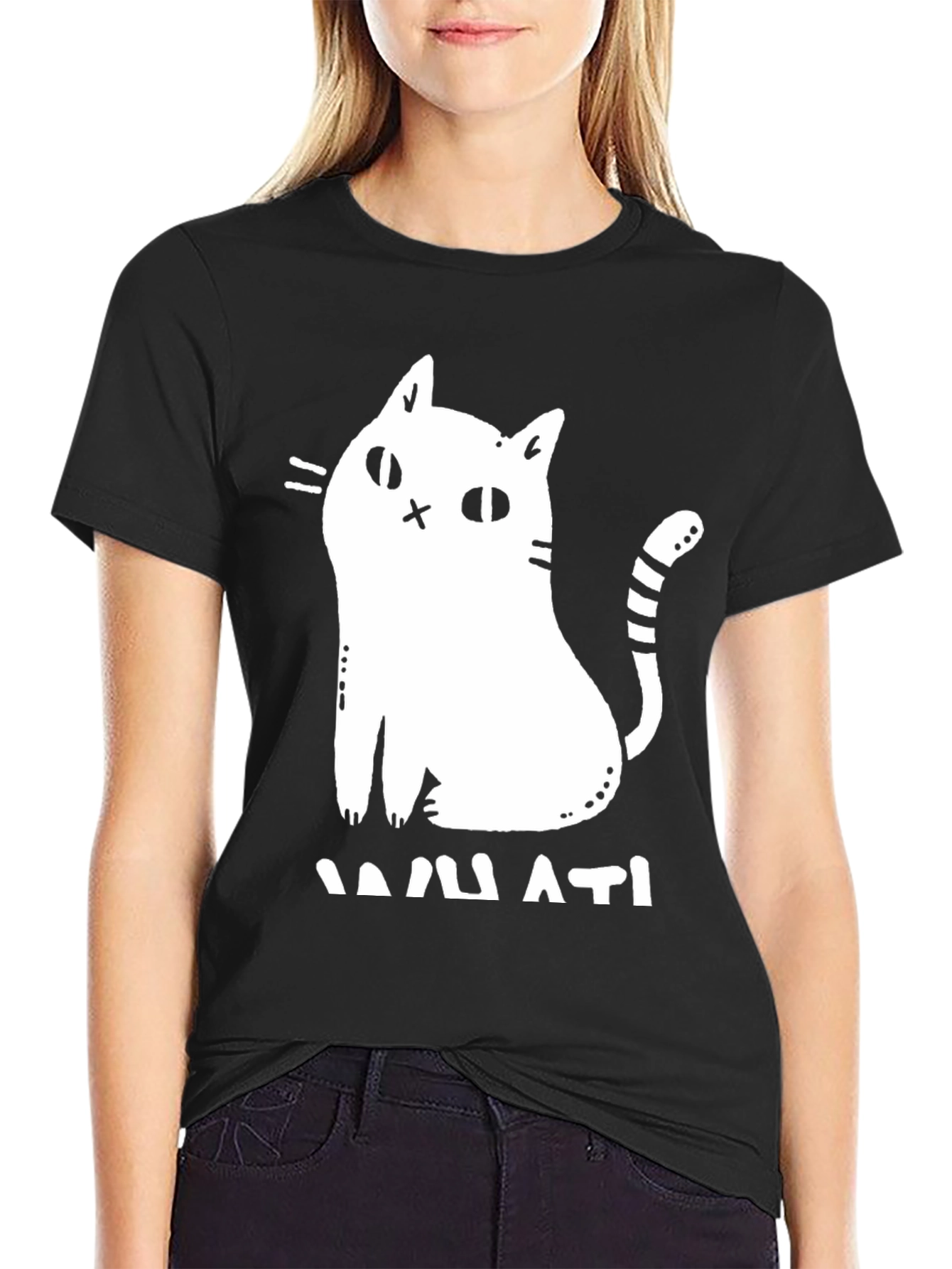 Humorous Cat Graphic T-Shirt - Black