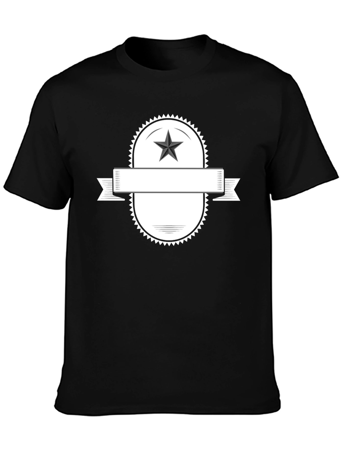 Mens Black T-Shirt with Graphic Badge Design