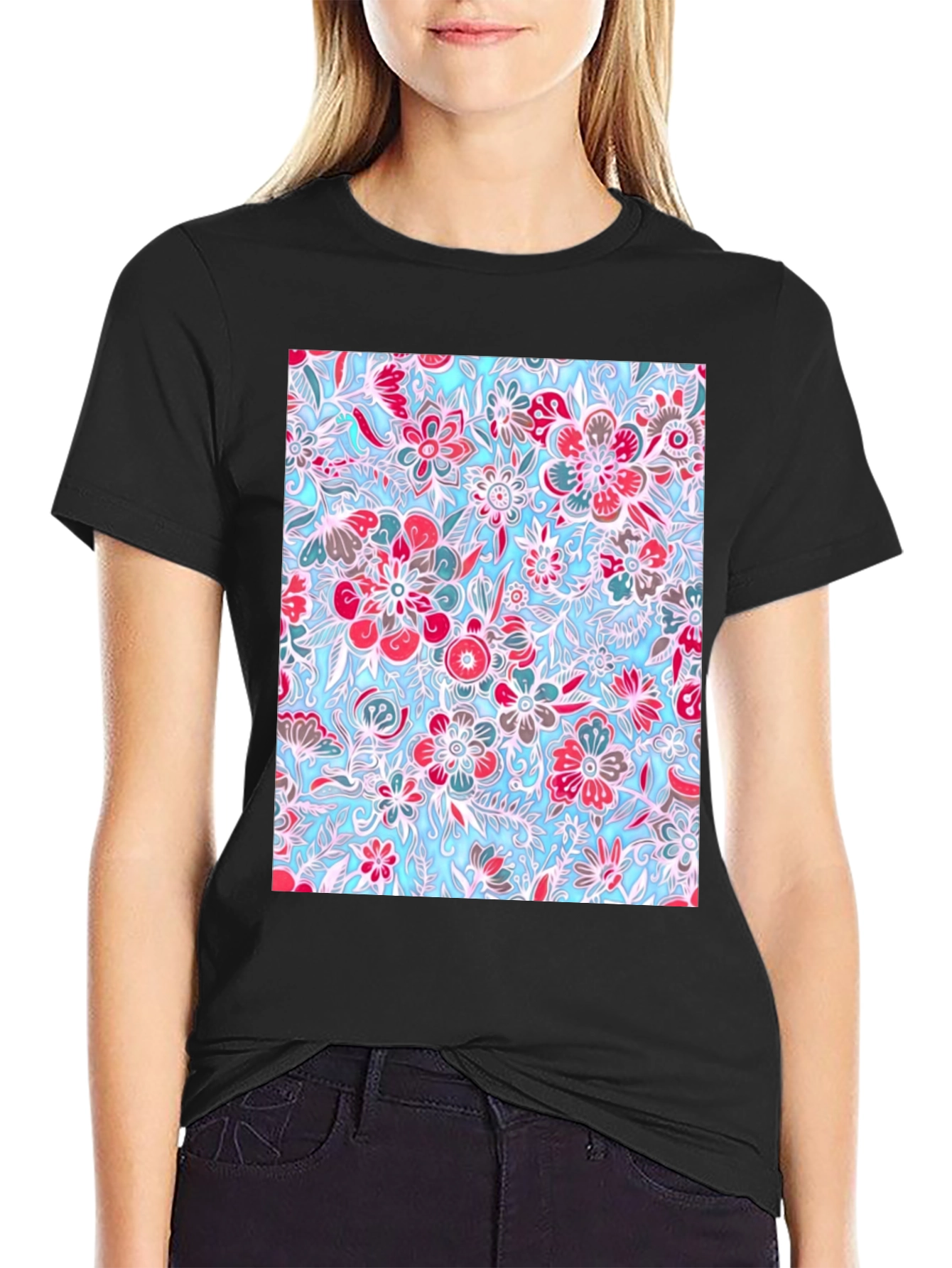 Floral Pattern Tee - Stylish Graphic Print T-Shirt