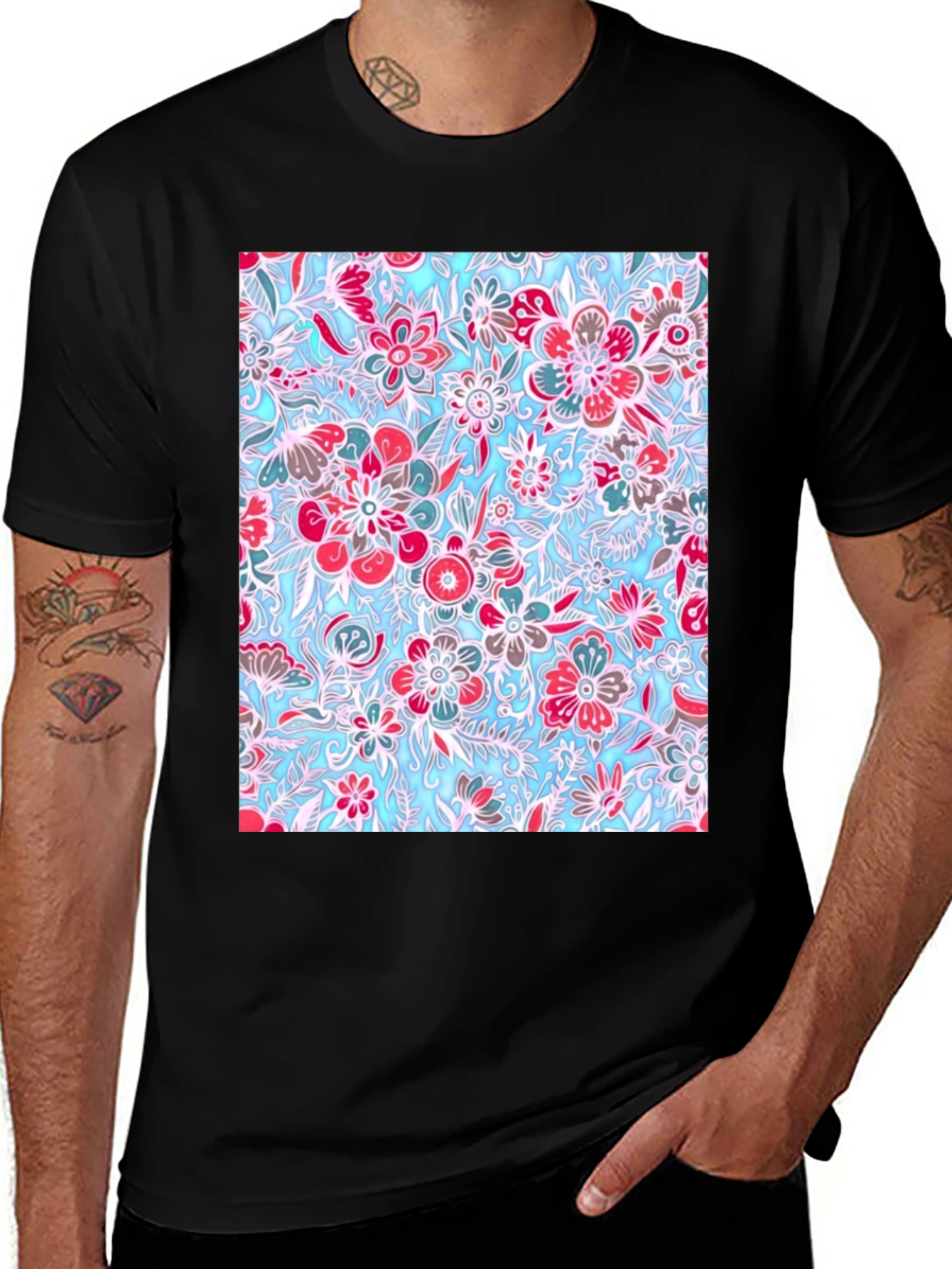 Floral Pattern Tee - Stylish Graphic Print T-Shirt