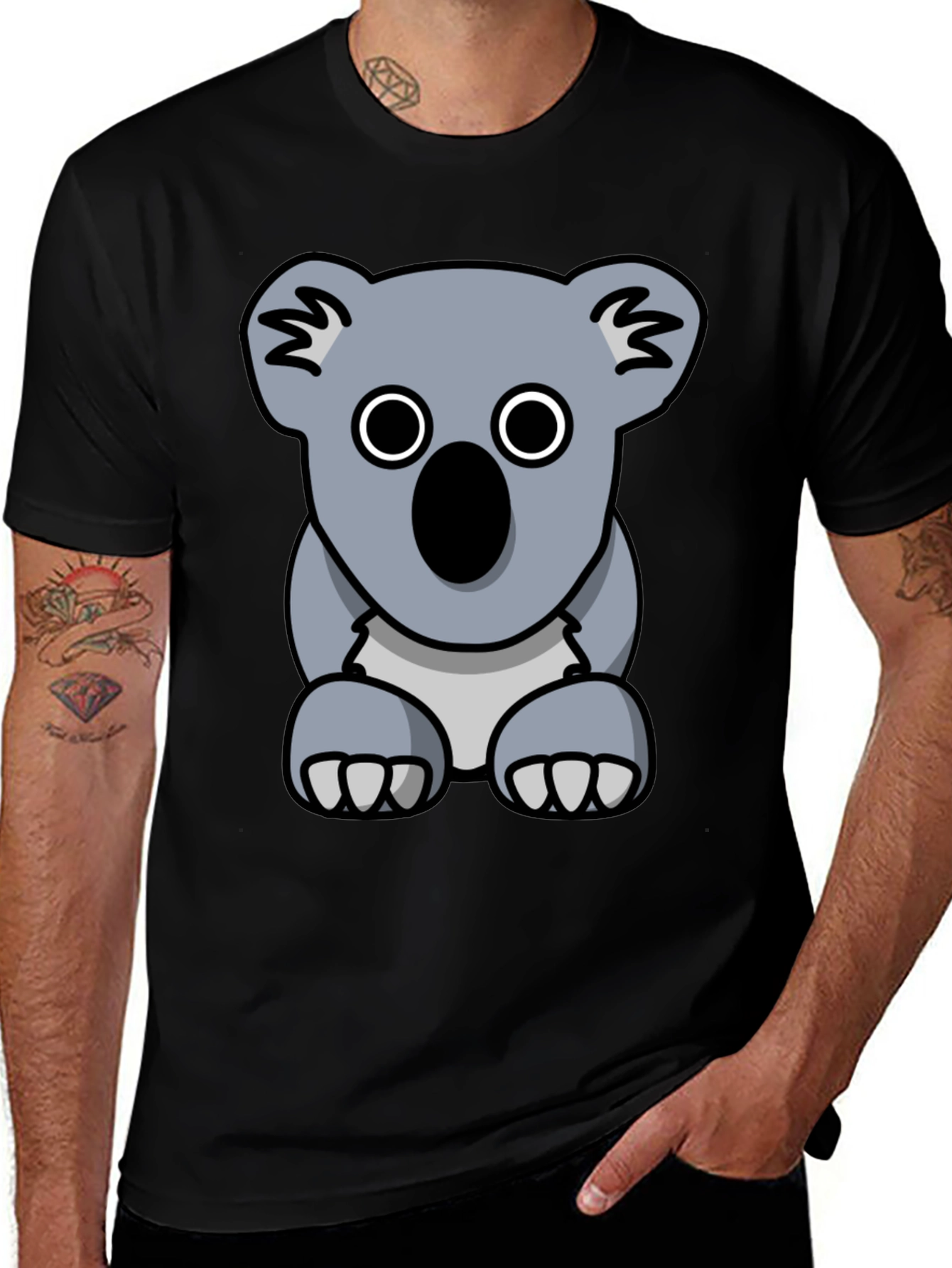 Koala Graphic Tee - Black Cotton Casual T-Shirt
