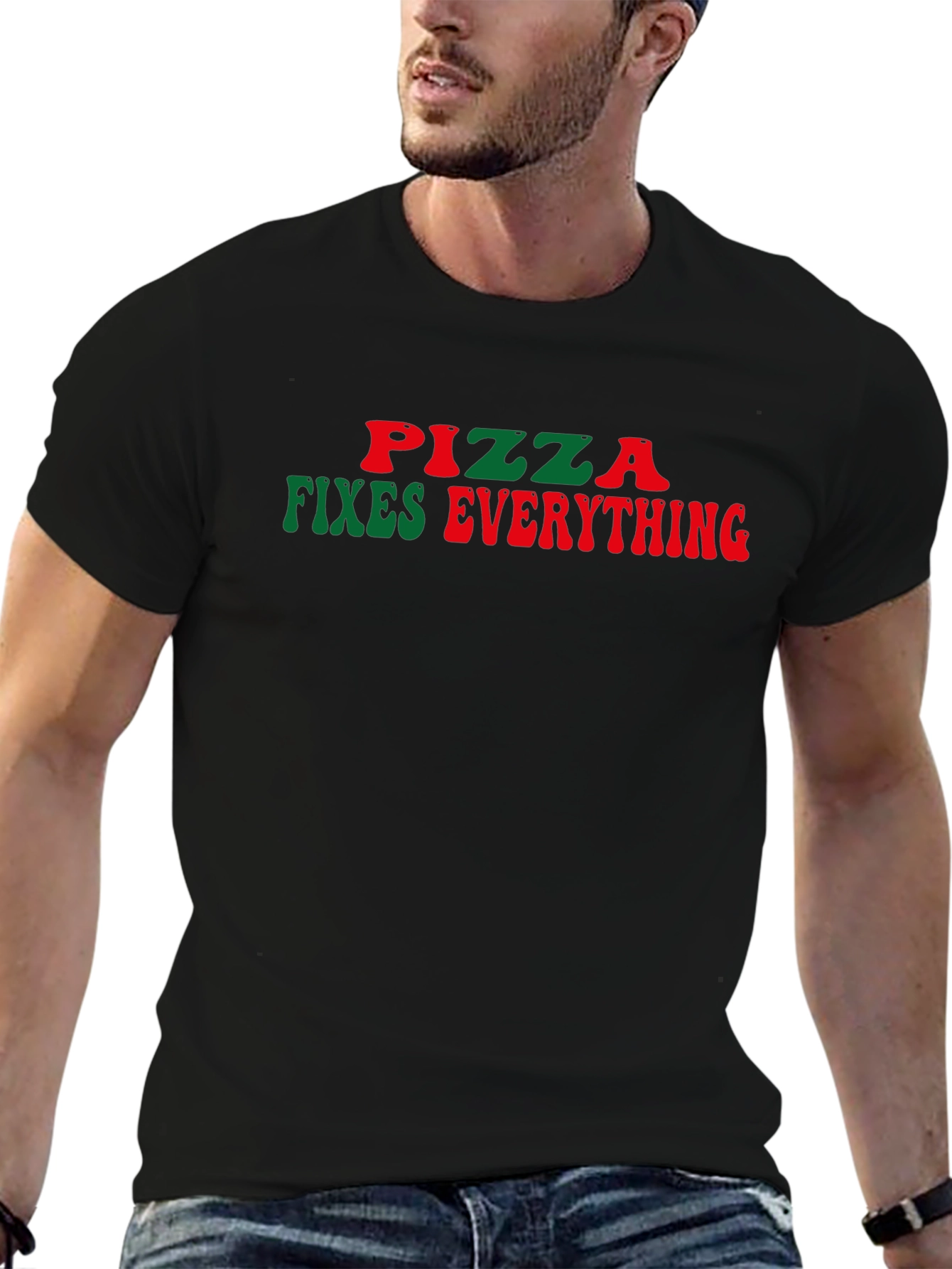 Pizza Fixes Everything Funny Graphic Tee - Black