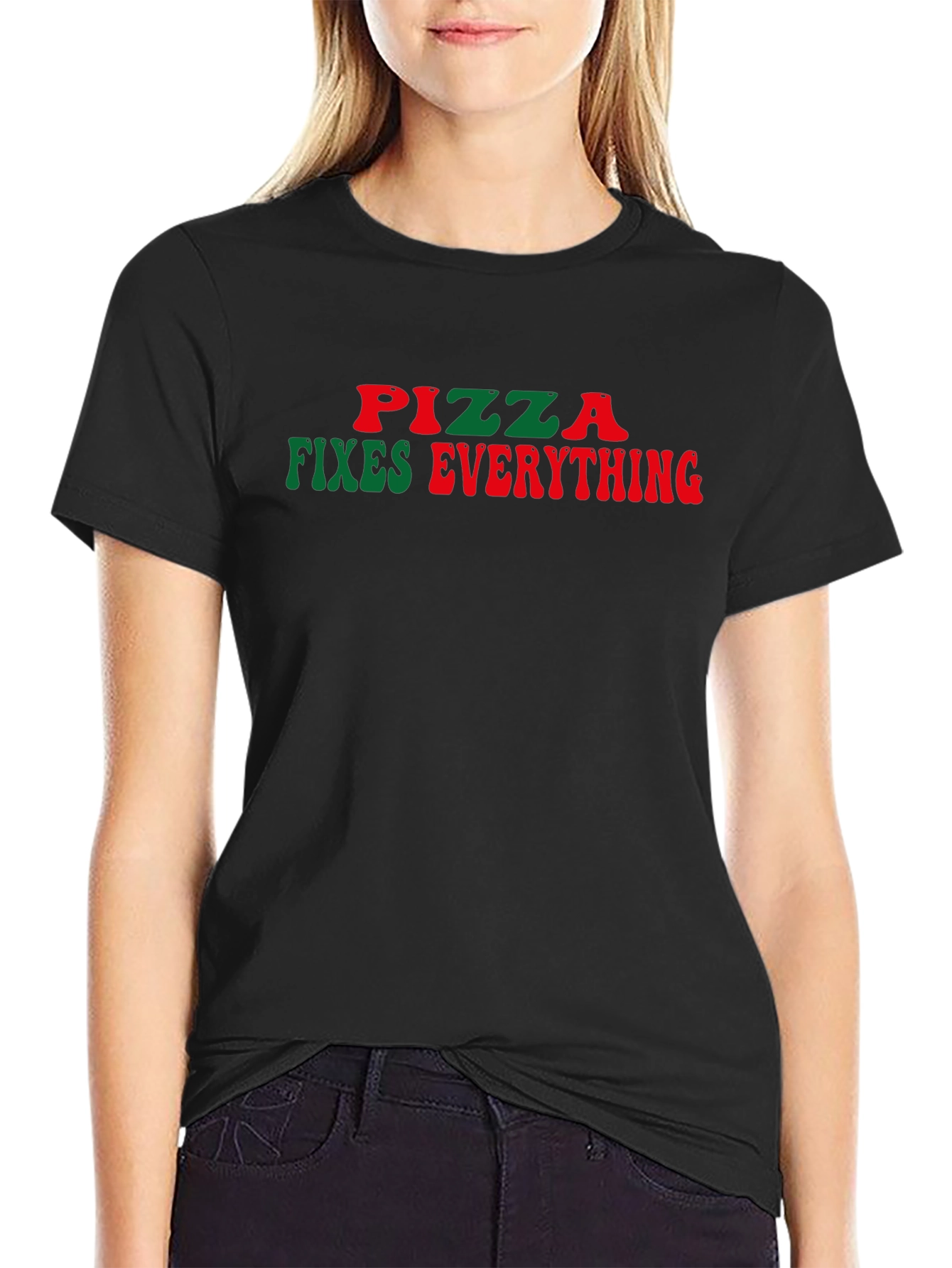 Pizza Fixes Everything Funny Graphic Tee - Black