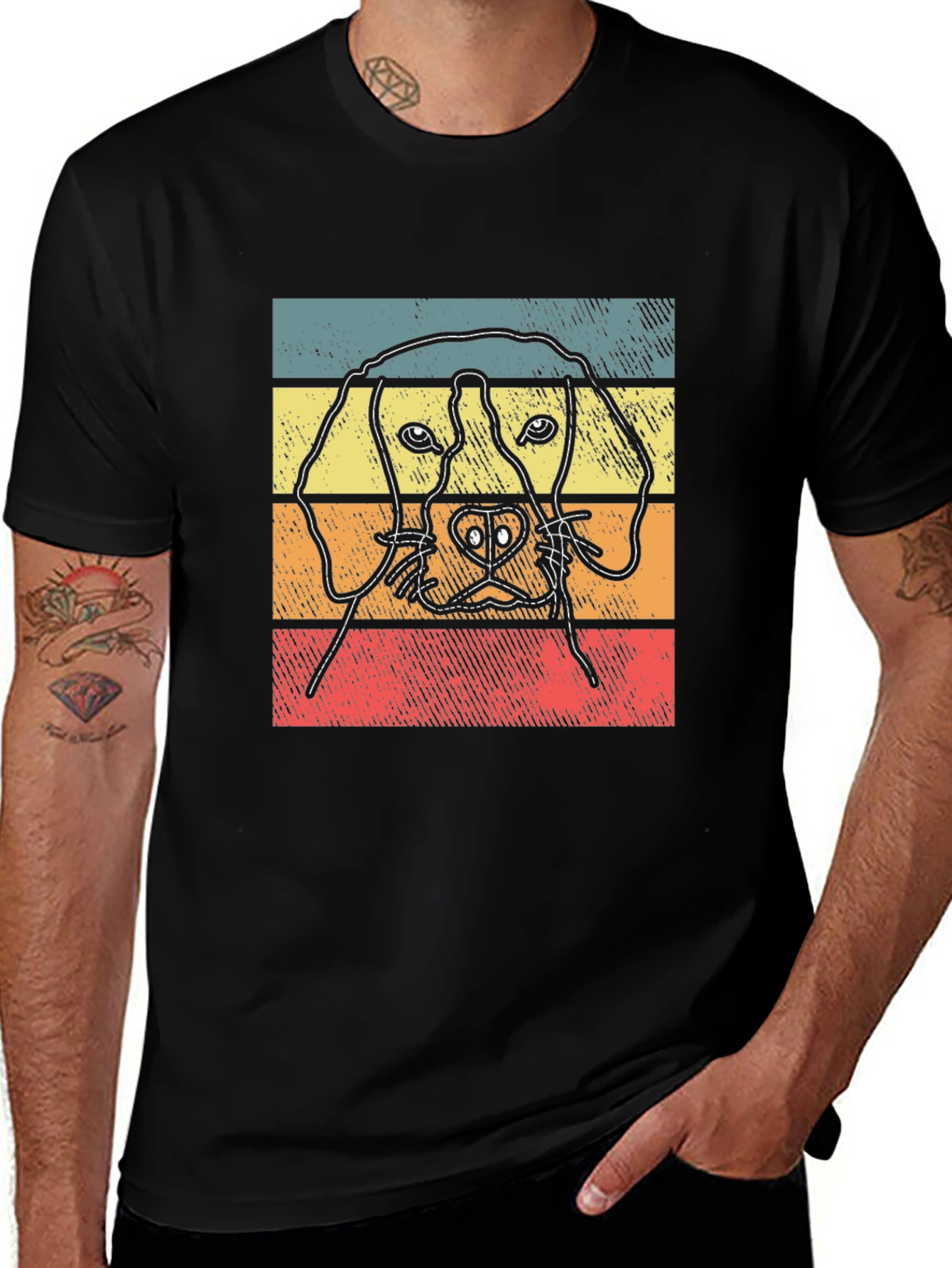Dog Graphic Tee Retro Style Black T-Shirt