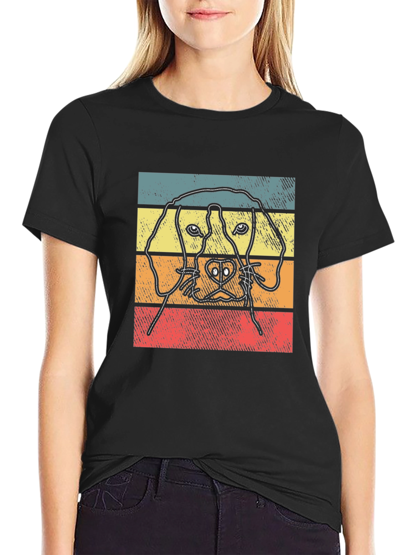 Dog Graphic Tee Retro Style Black T-Shirt