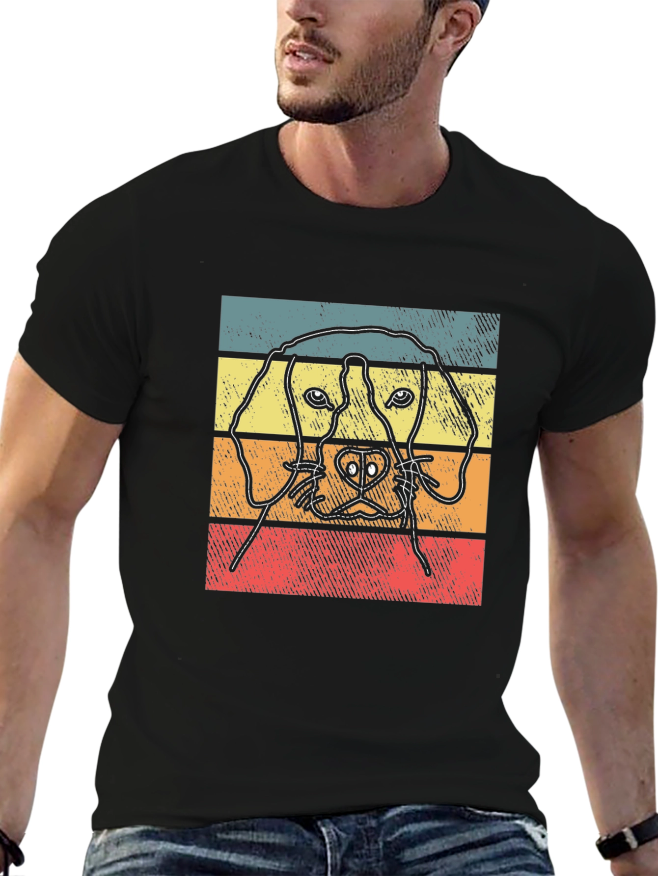 Dog Graphic Tee Retro Style Black T-Shirt