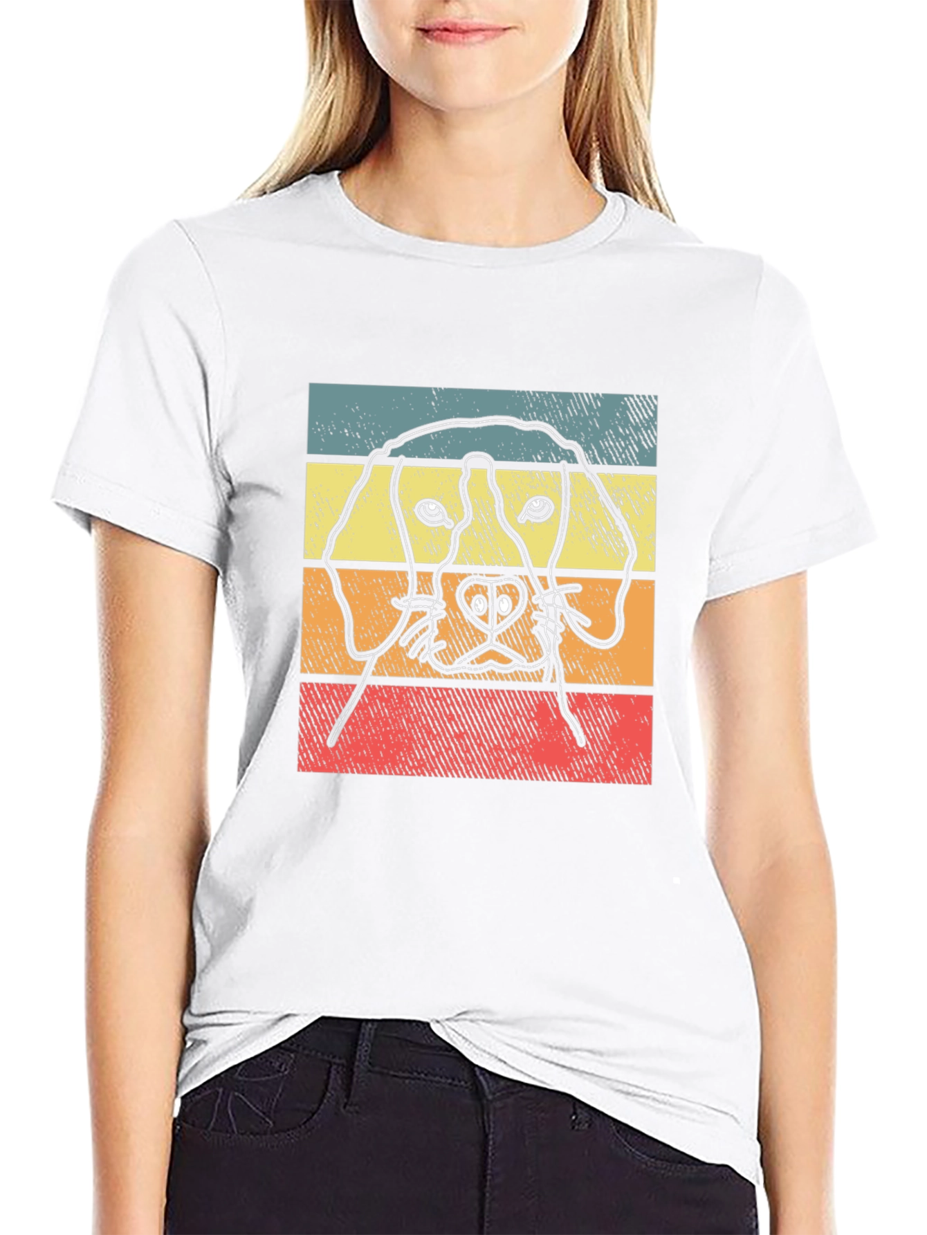 Dog Graphic Tee Retro Style Black T-Shirt