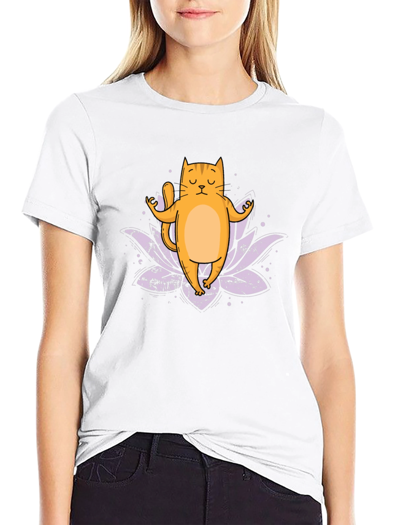 Yoga Cat Graphic T-Shirt - Zen Kitten Lotus Tee