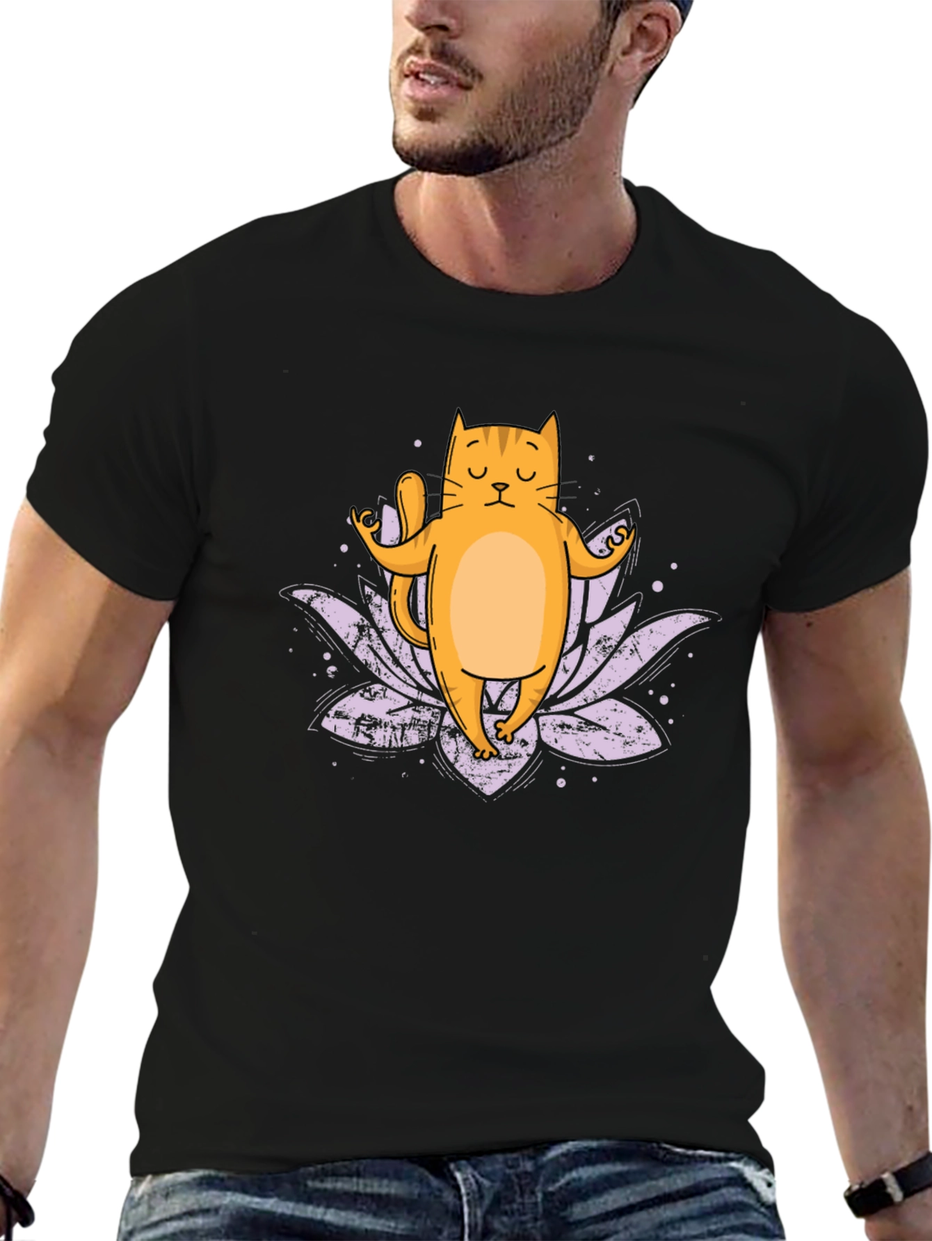 Yoga Cat Graphic T-Shirt - Zen Kitten Lotus Tee