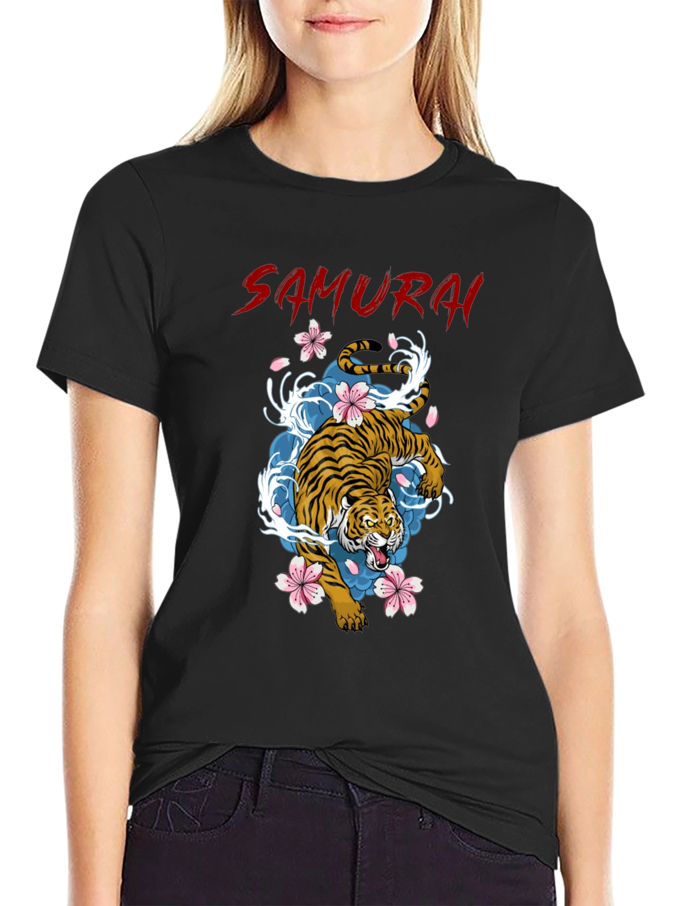 Samurai Tiger Graphic Black T-Shirt