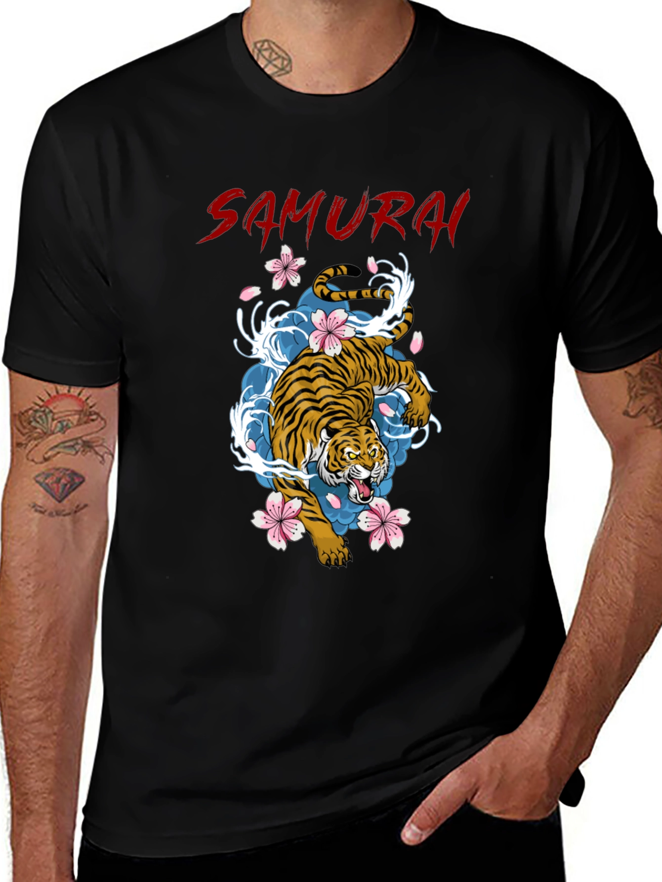 Samurai Tiger Graphic Black T-Shirt
