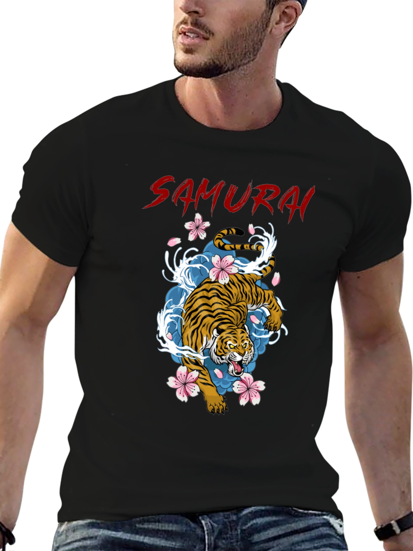 Samurai Tiger Graphic Black T-Shirt