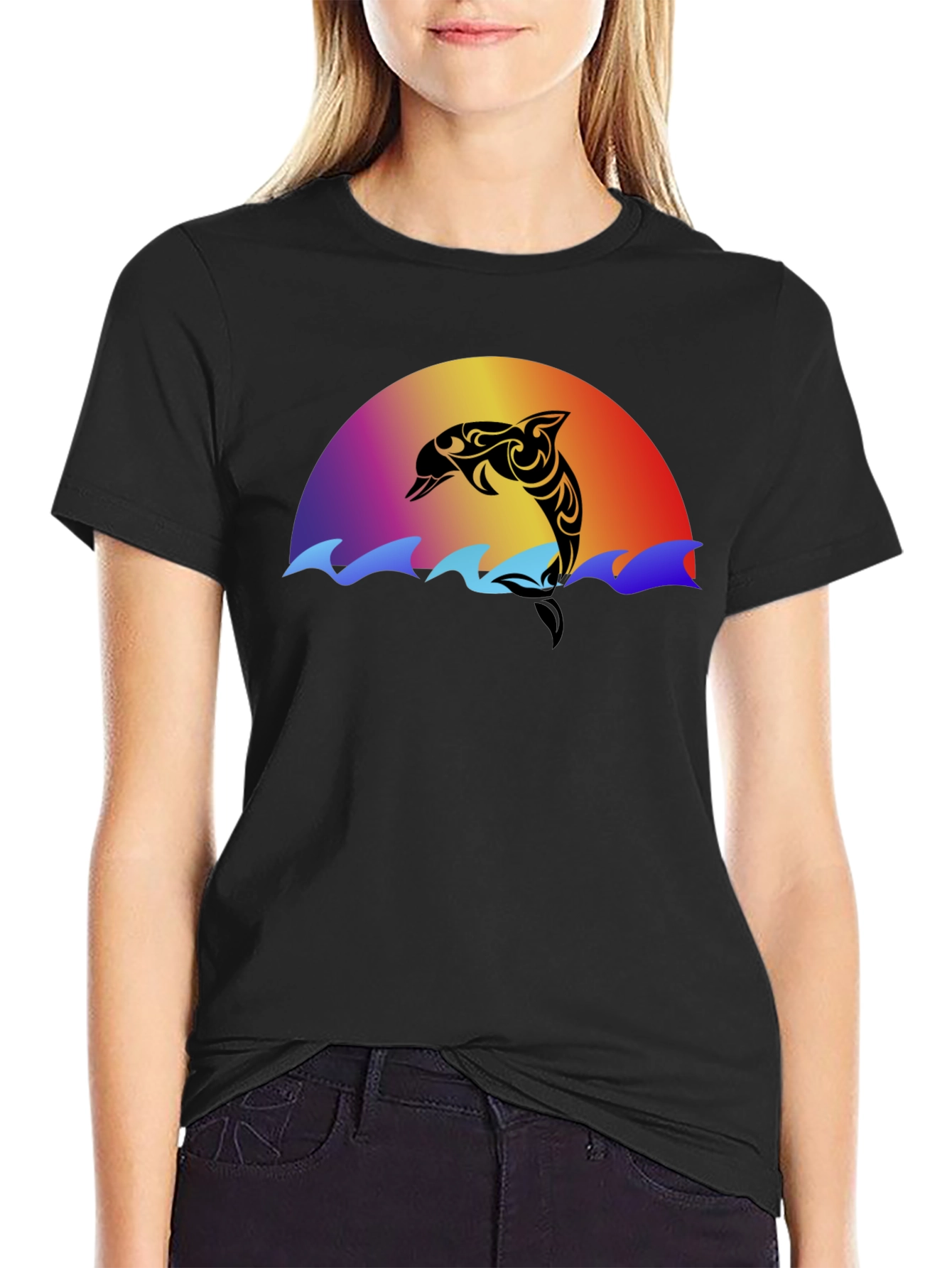 Tribal Dolphin Sunset Graphic T-Shirt