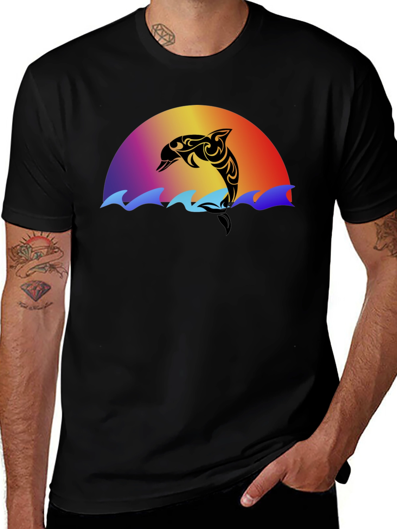 Tribal Dolphin Sunset Graphic T-Shirt