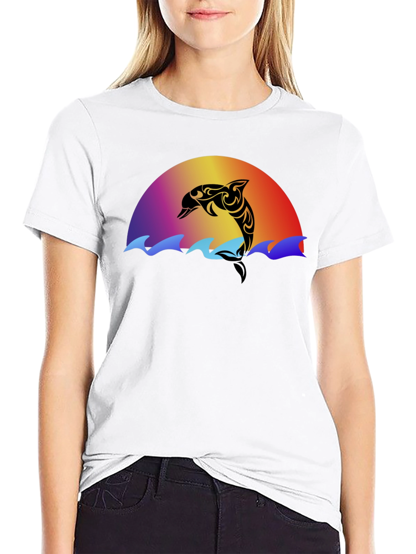 Tribal Dolphin Sunset Graphic T-Shirt