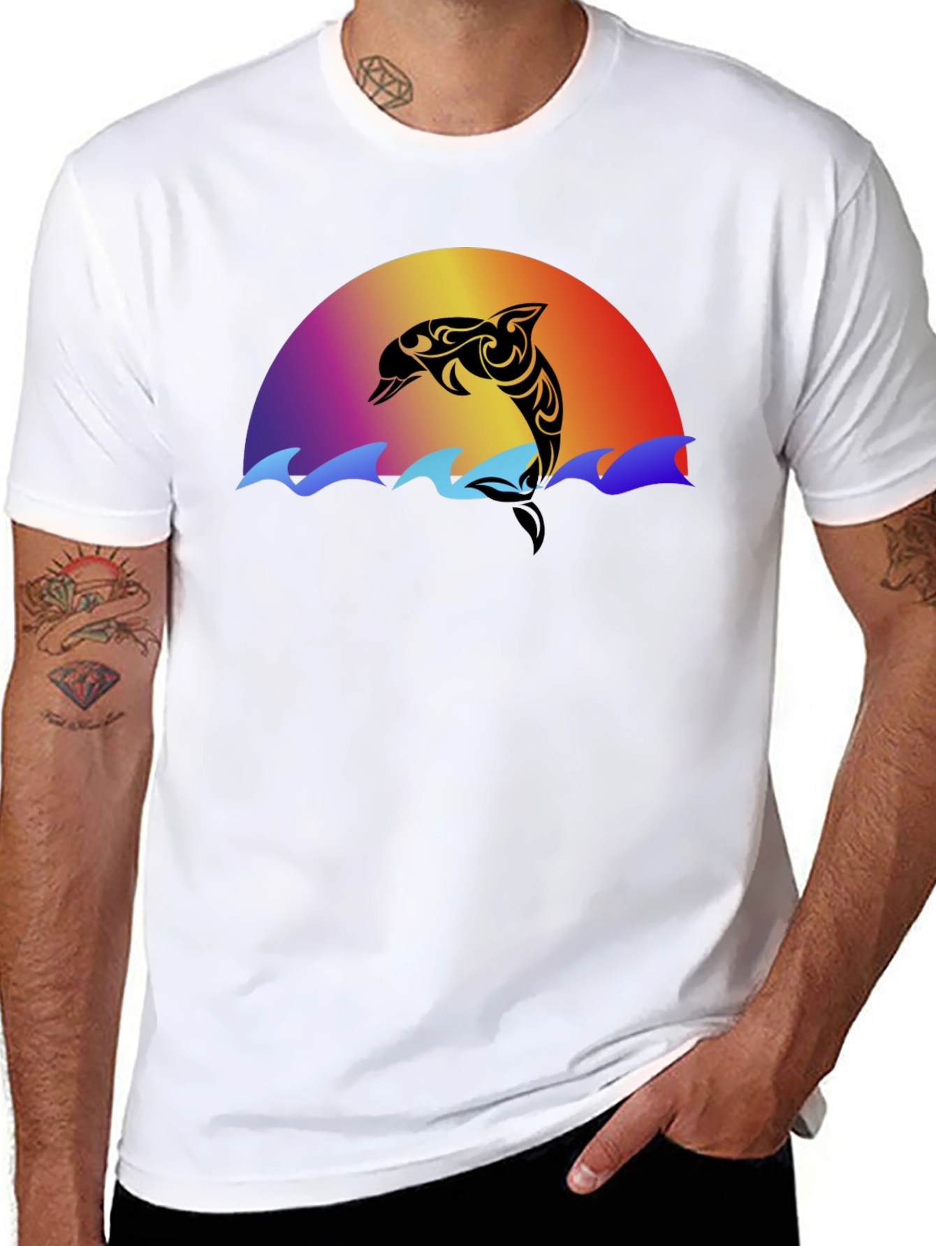 Tribal Dolphin Sunset Graphic T-Shirt