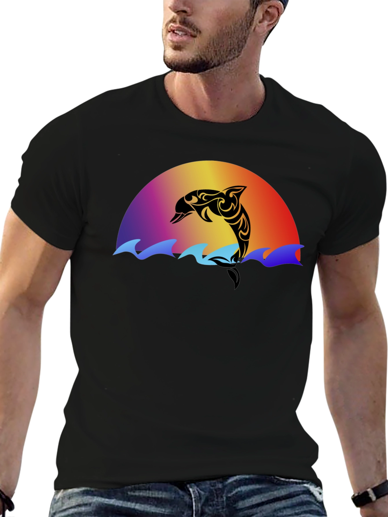 Tribal Dolphin Sunset Graphic T-Shirt