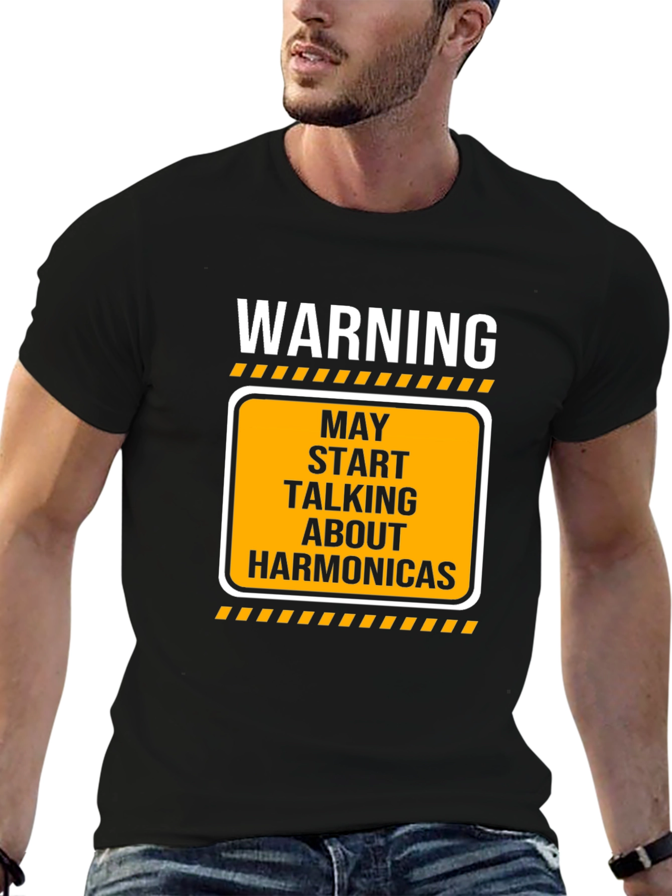 Warning May Talk About Harmonica Black T-Shirt