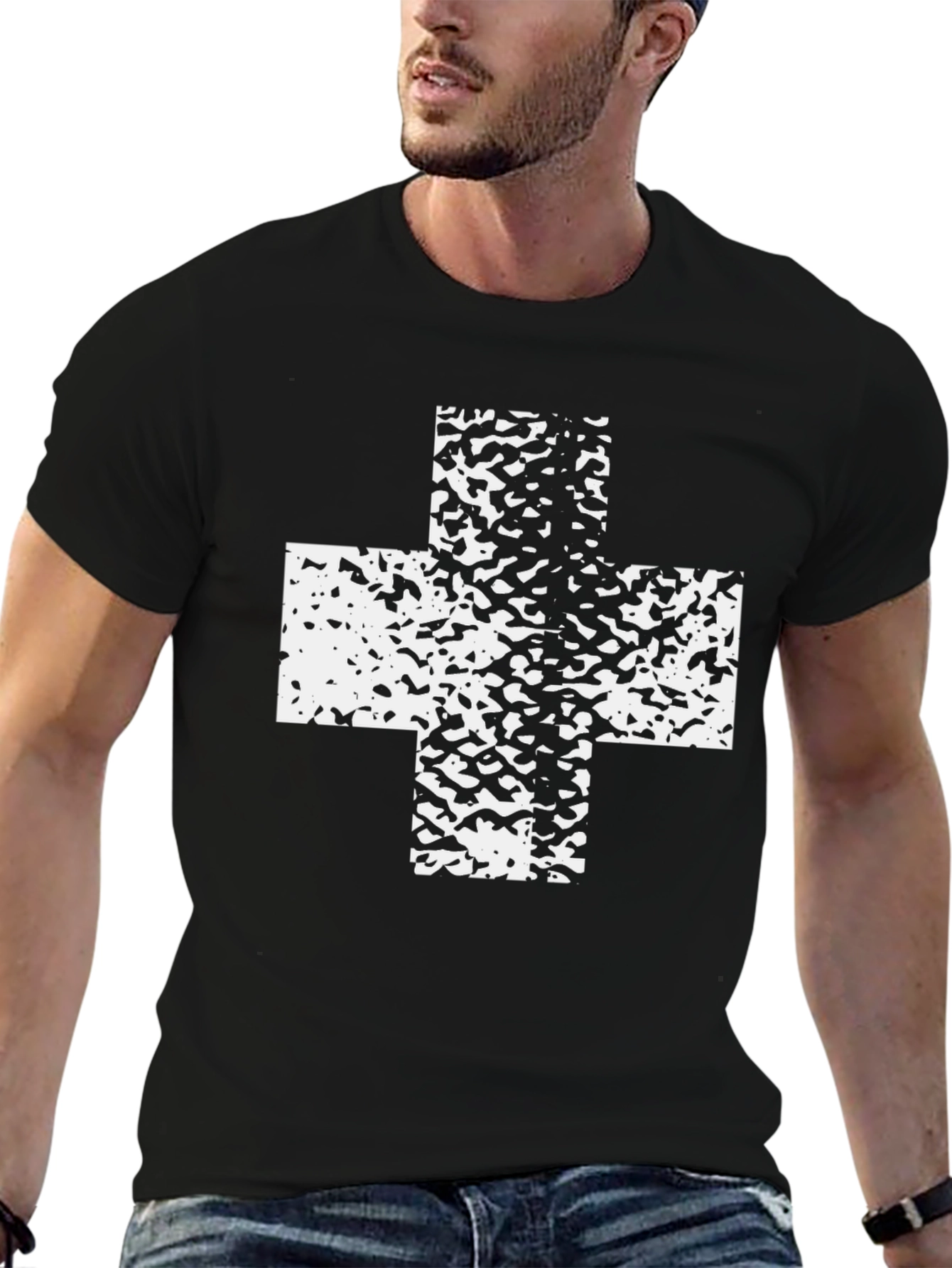 Abstract Cross Graphic Black T-Shirt