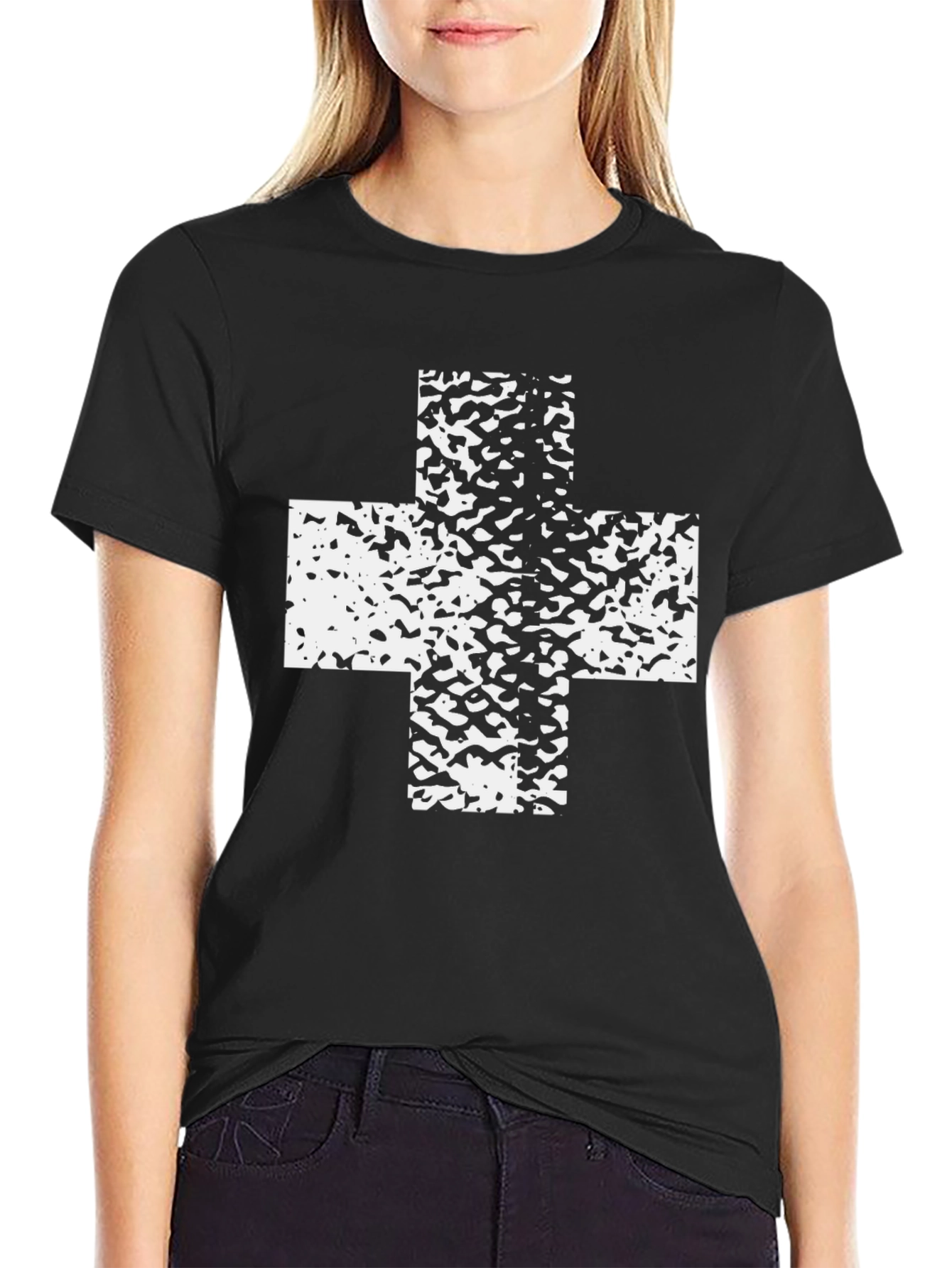 Abstract Cross Graphic Black T-Shirt