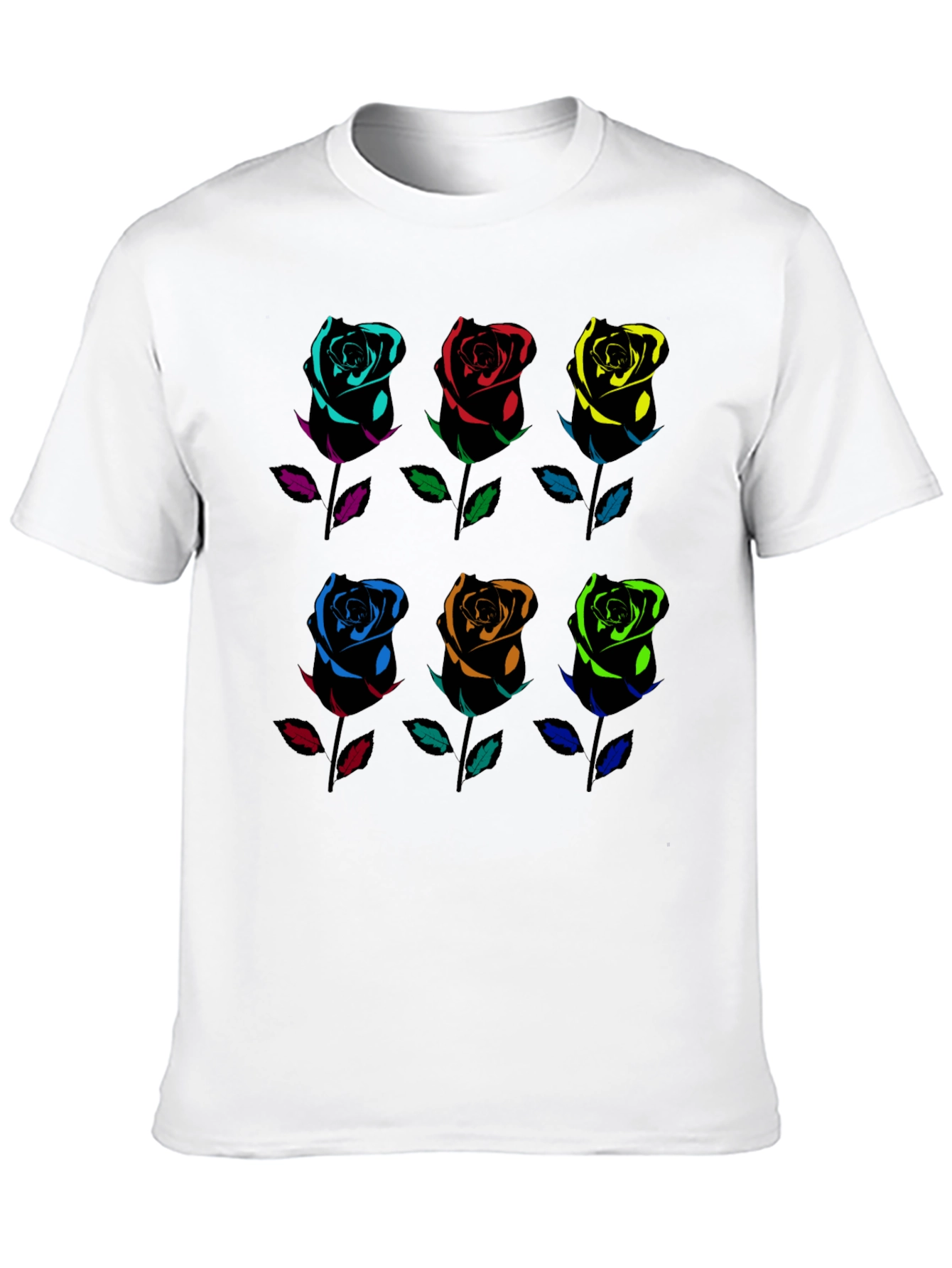 Rainbow Roses Graphic Tee - Black Cotton T-Shirt