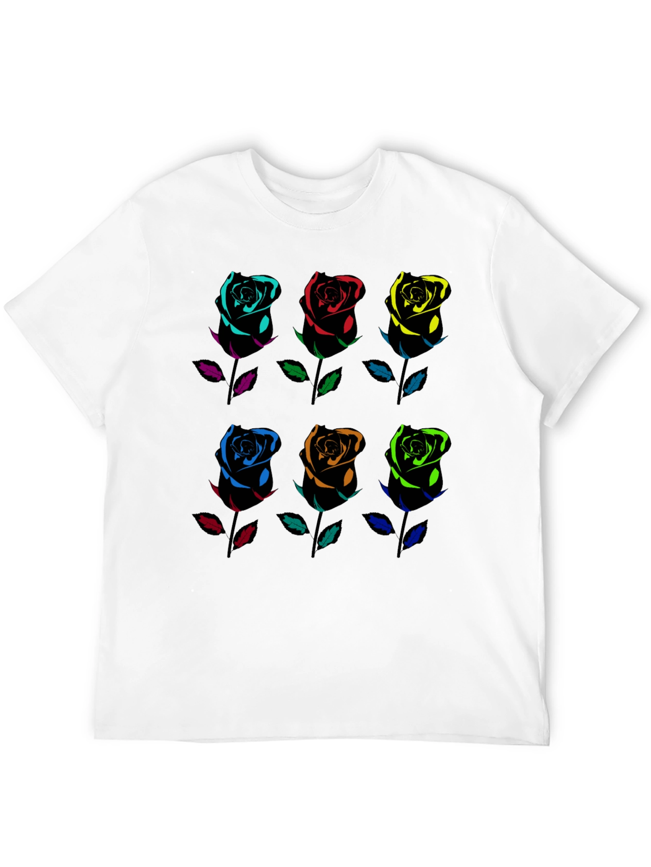 Rainbow Roses Graphic Tee - Black Cotton T-Shirt