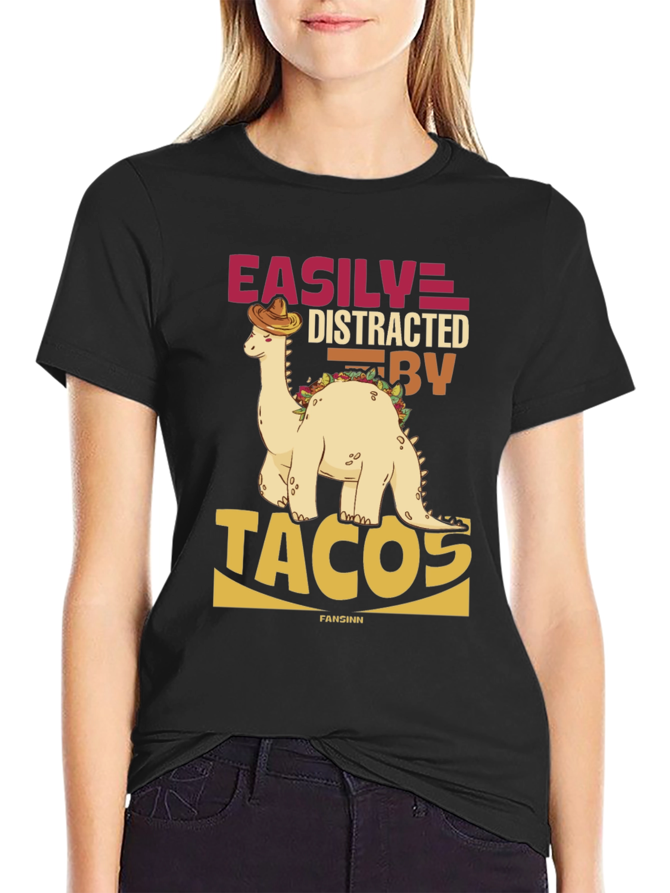 Easily Distracted By Tacos Black T-Shirt