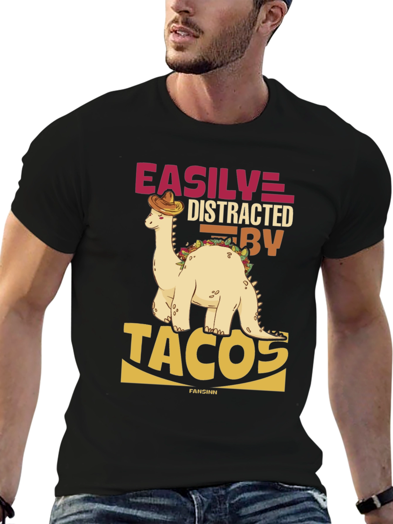 Easily Distracted By Tacos Black T-Shirt