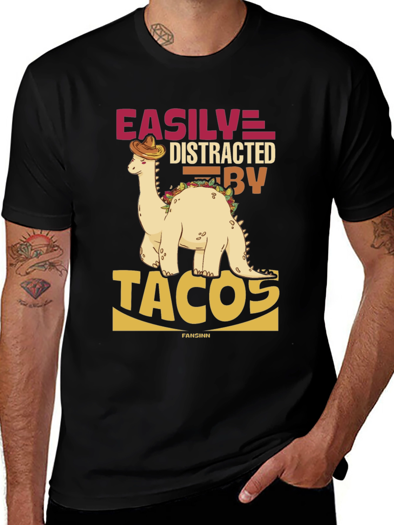 Easily Distracted By Tacos Black T-Shirt